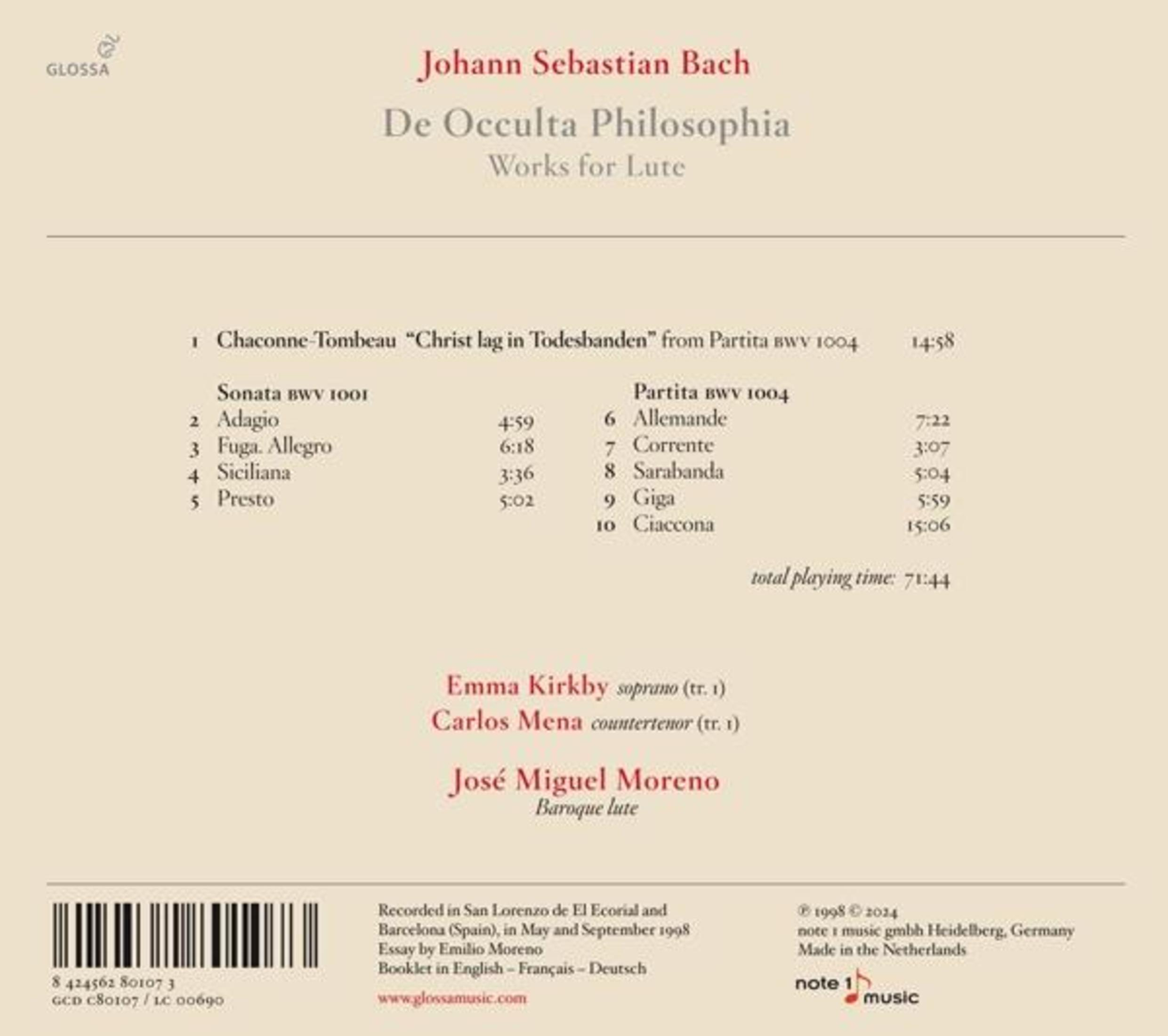 Contraportada del álbum con lista de canciones, créditos e información legal. Presenta una lista de temas musicales.