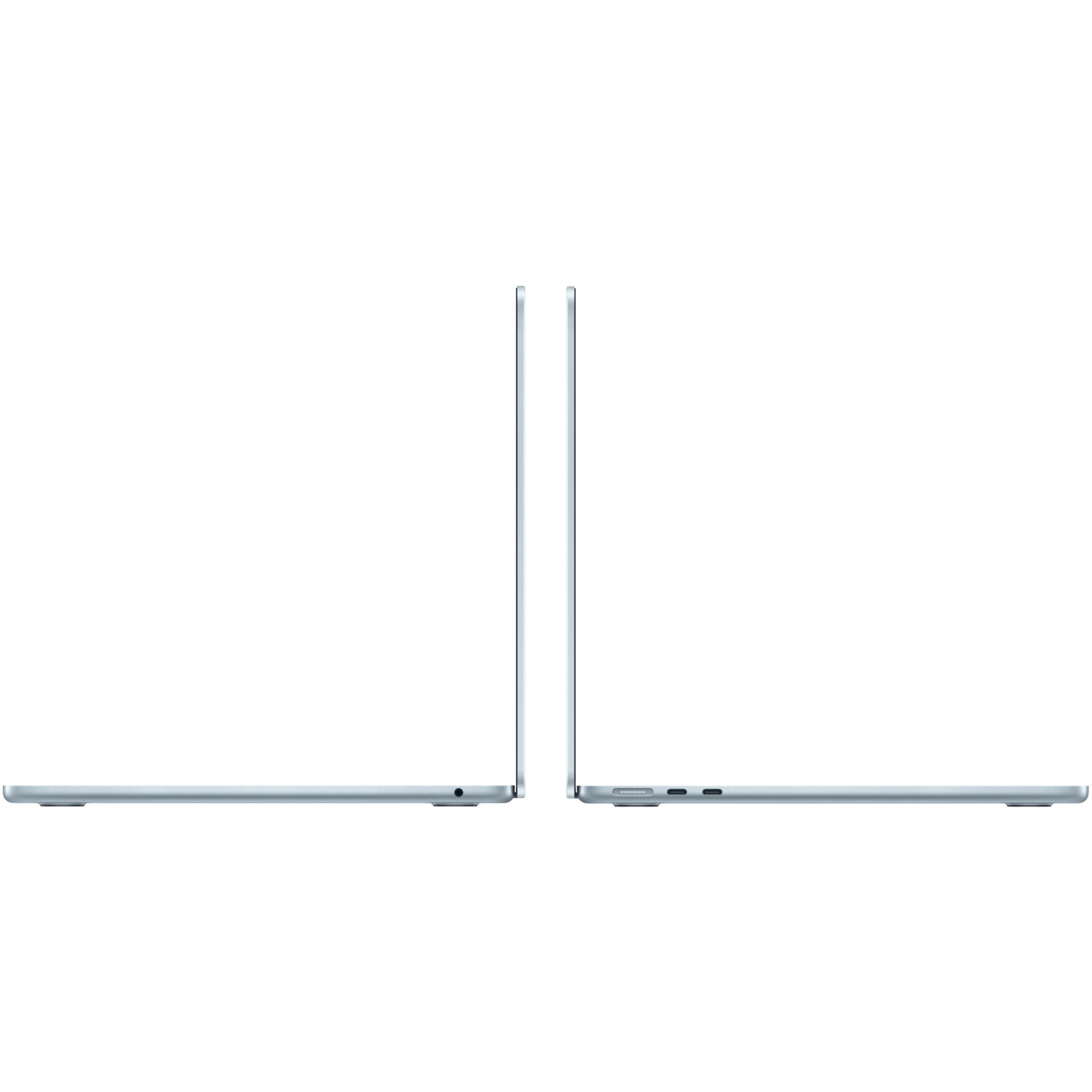 Widok z boku dwóch srebrnych laptopów, pokazujący ich smukłe profile.
