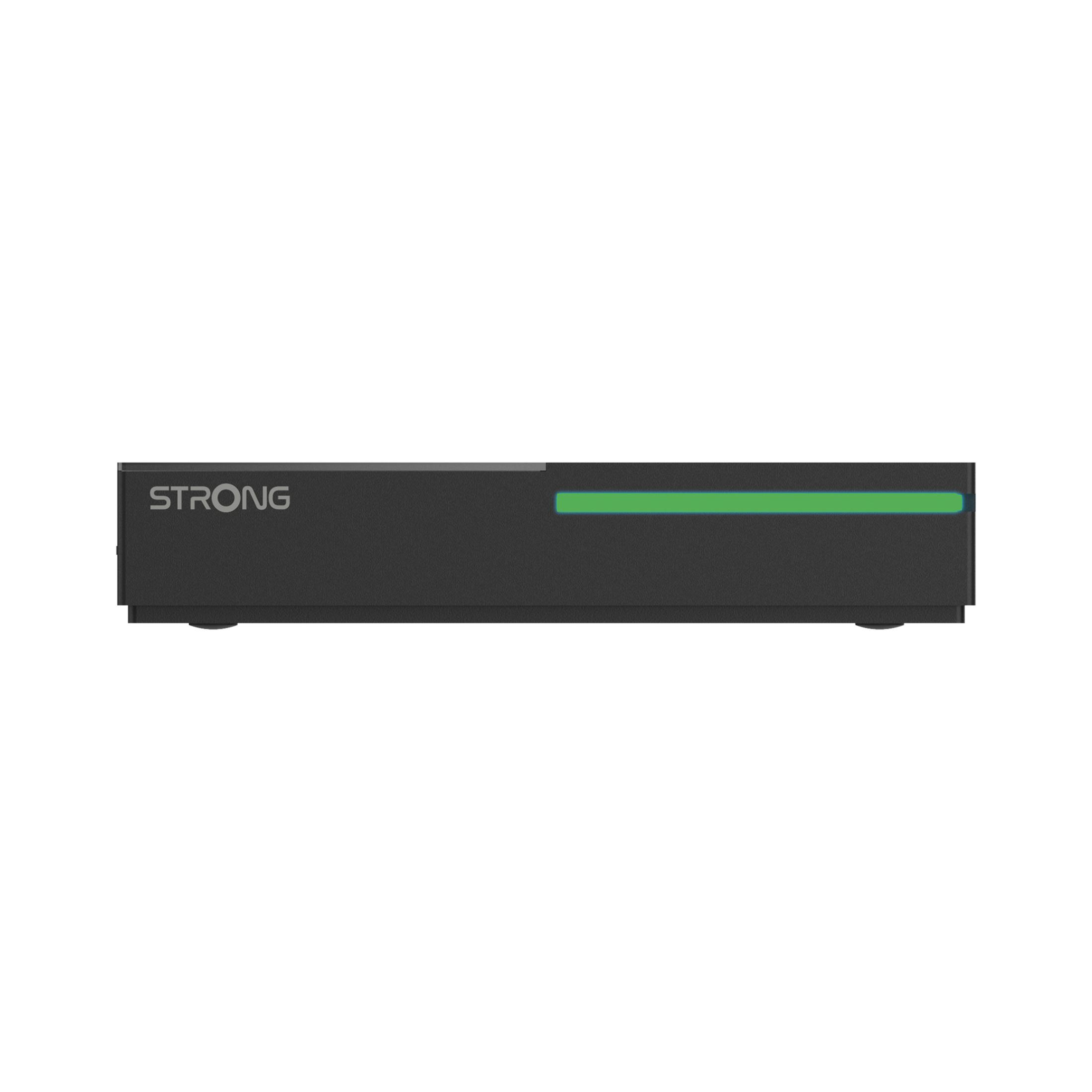 Dispositivo Strong negro con una barra de luz verde. La palabra STRONG está en el dispositivo.
