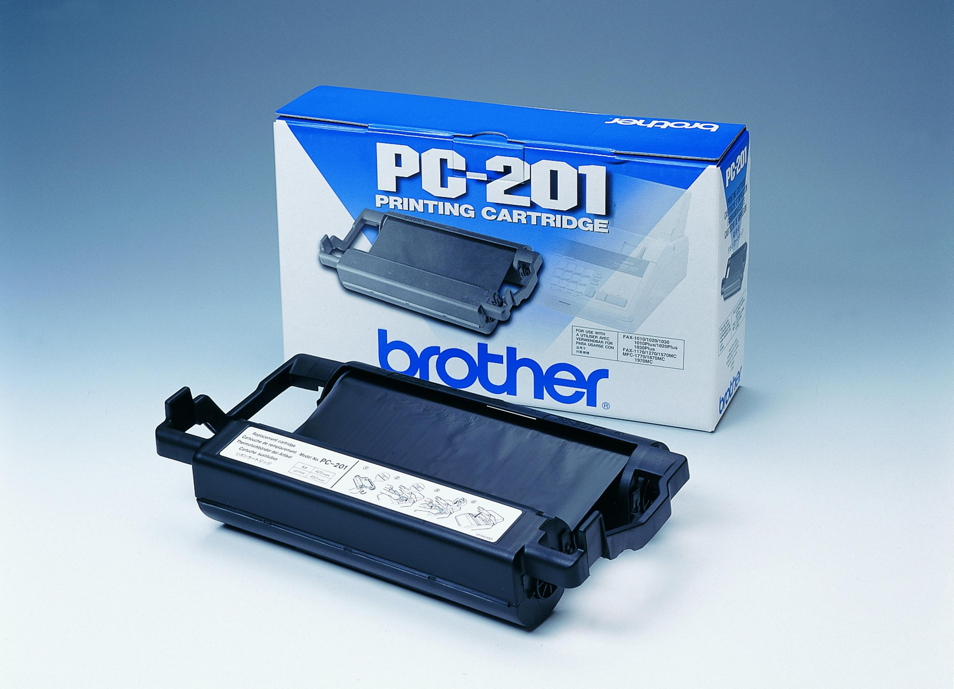 Brother PC-201 Druckpatrone, mit einer Box dahinter.