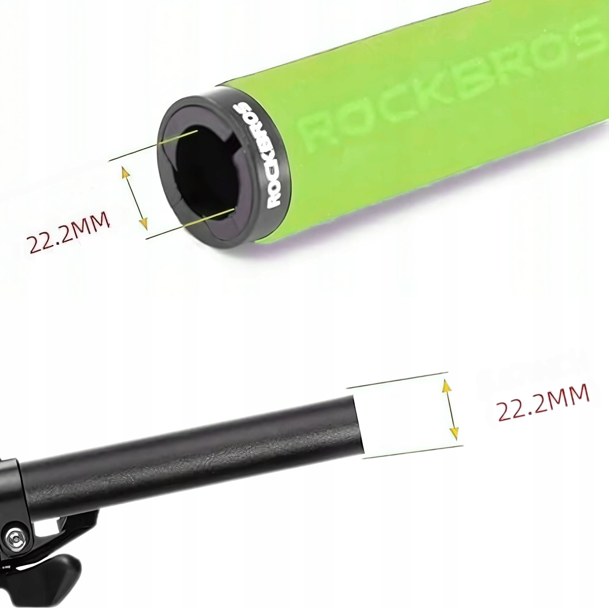 Zielony piankowy uchwyt kierownicy z marką Rockbros obok kierownicy roweru.