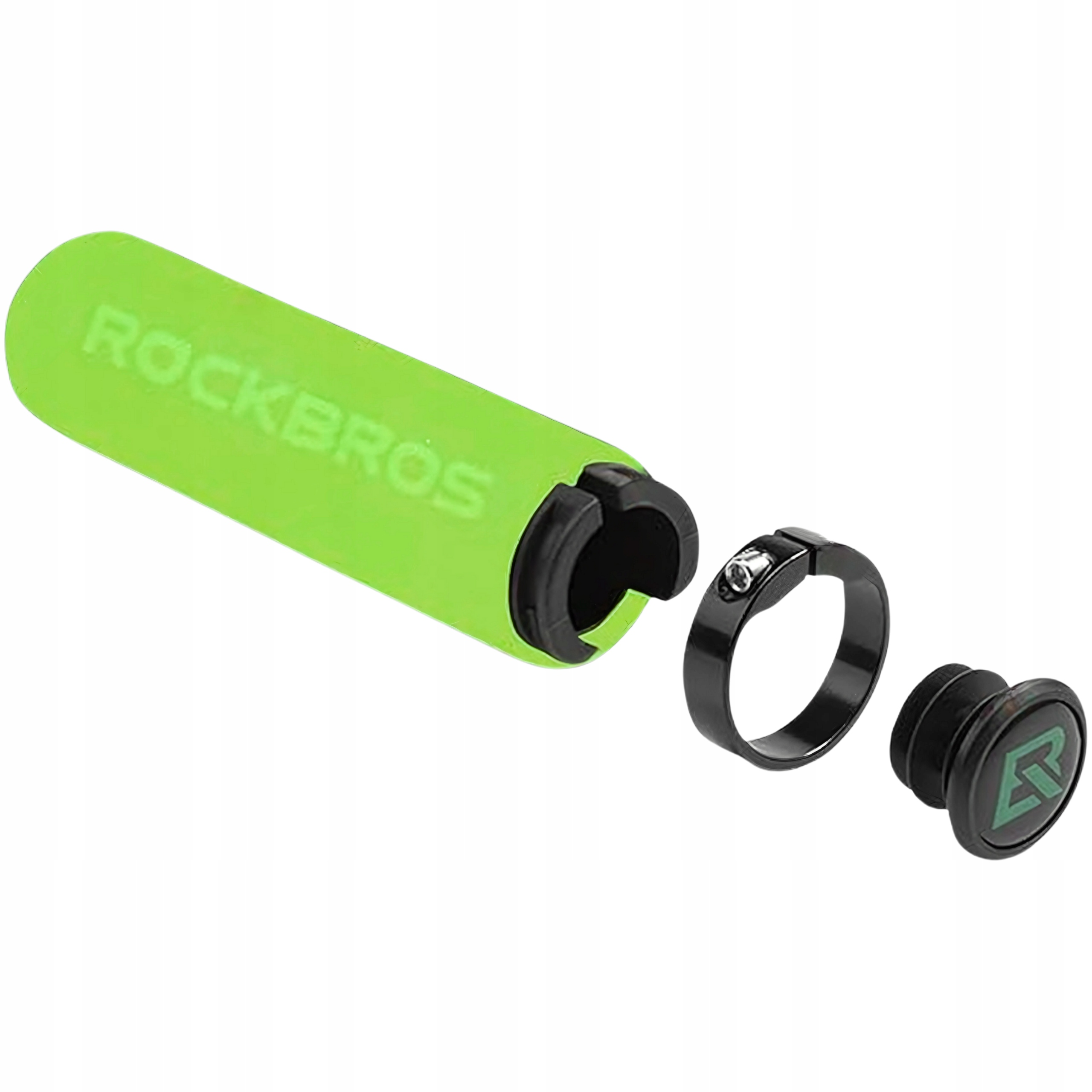 Zielony piankowy uchwyt kierownicy zdemontowany z akcesoriami, marka Rockbros.