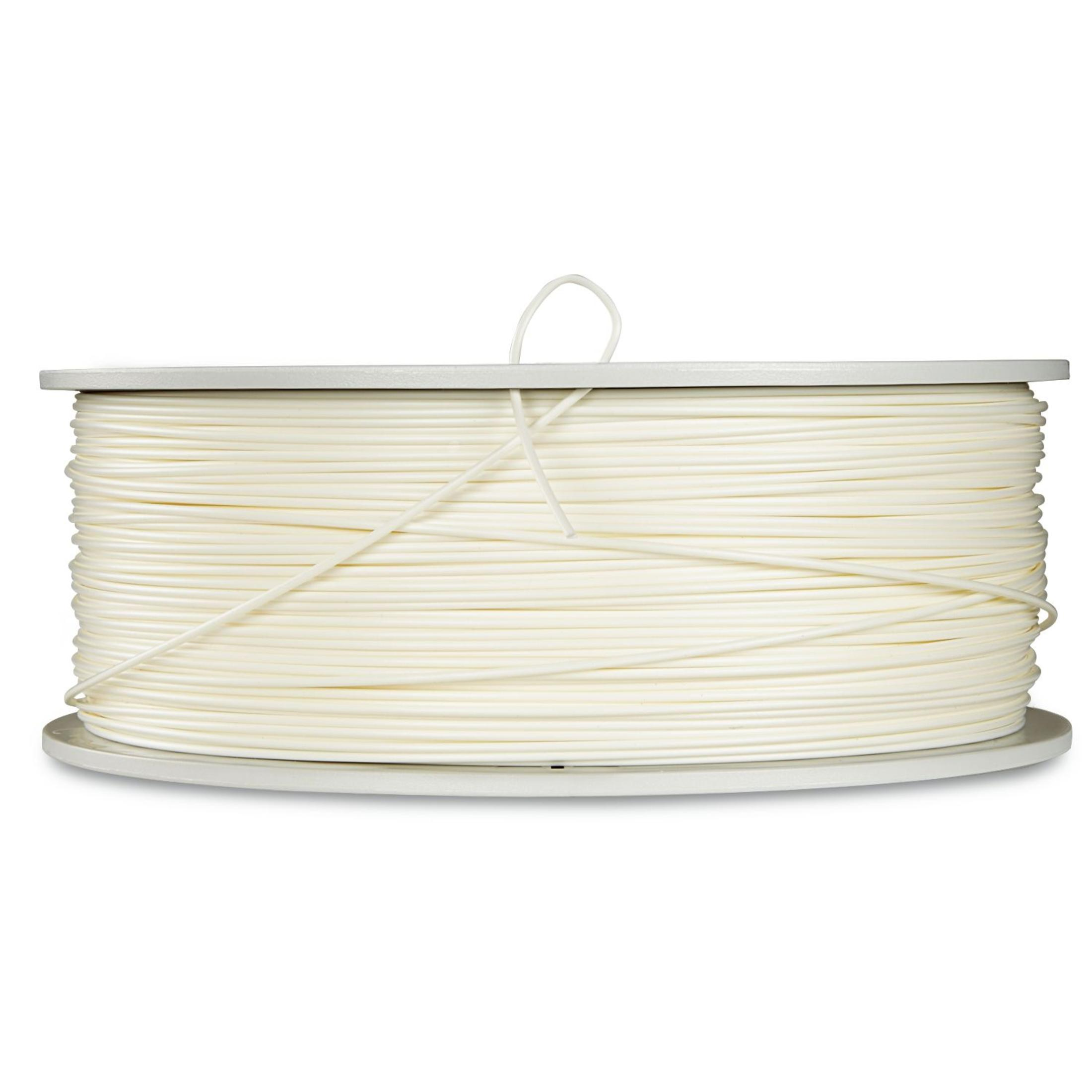 Nahaufnahme einer weißen Spule mit 3D-Druckerfilament.