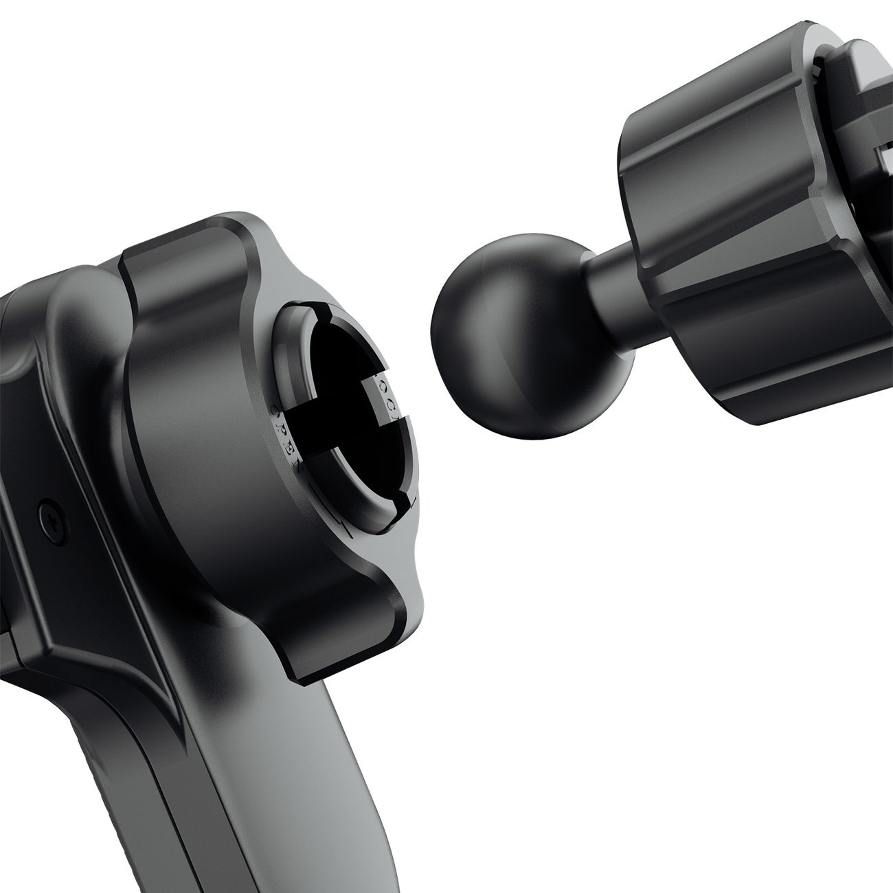 Czarny uchwyt do telefonu samochodowego z telefonem, zamontowany w nawiewie.