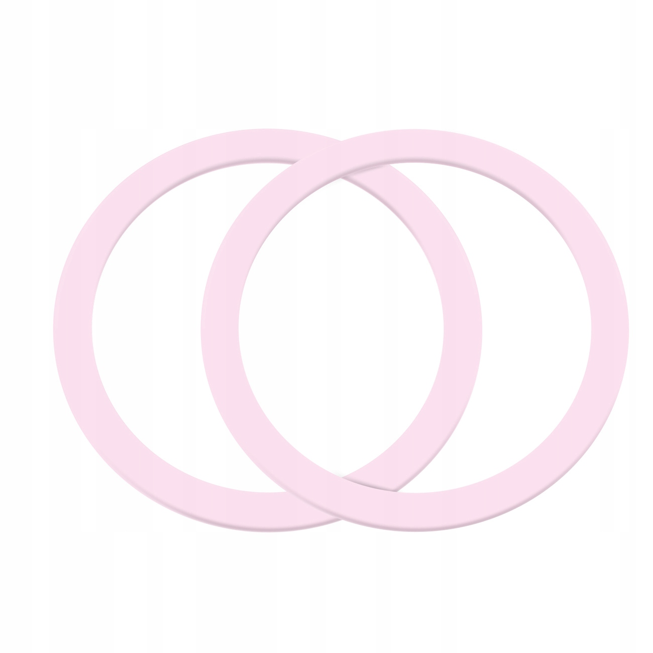 Dwa różowe pierścienie w zbliżeniu. Mają ten sam rozmiar i kształt, na białym tle.