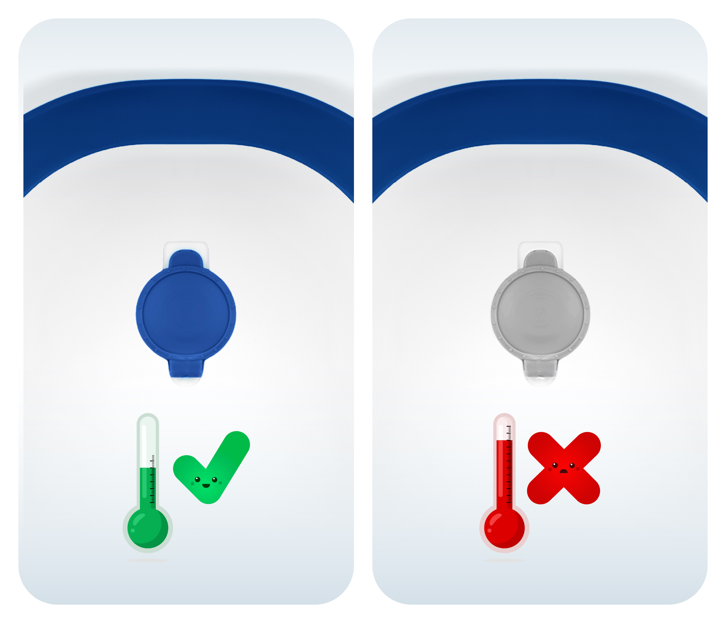 Ilustracje korka spustowego wanny ze wskaźnikami temperatury. Zielone znaki wyboru i czerwone X.