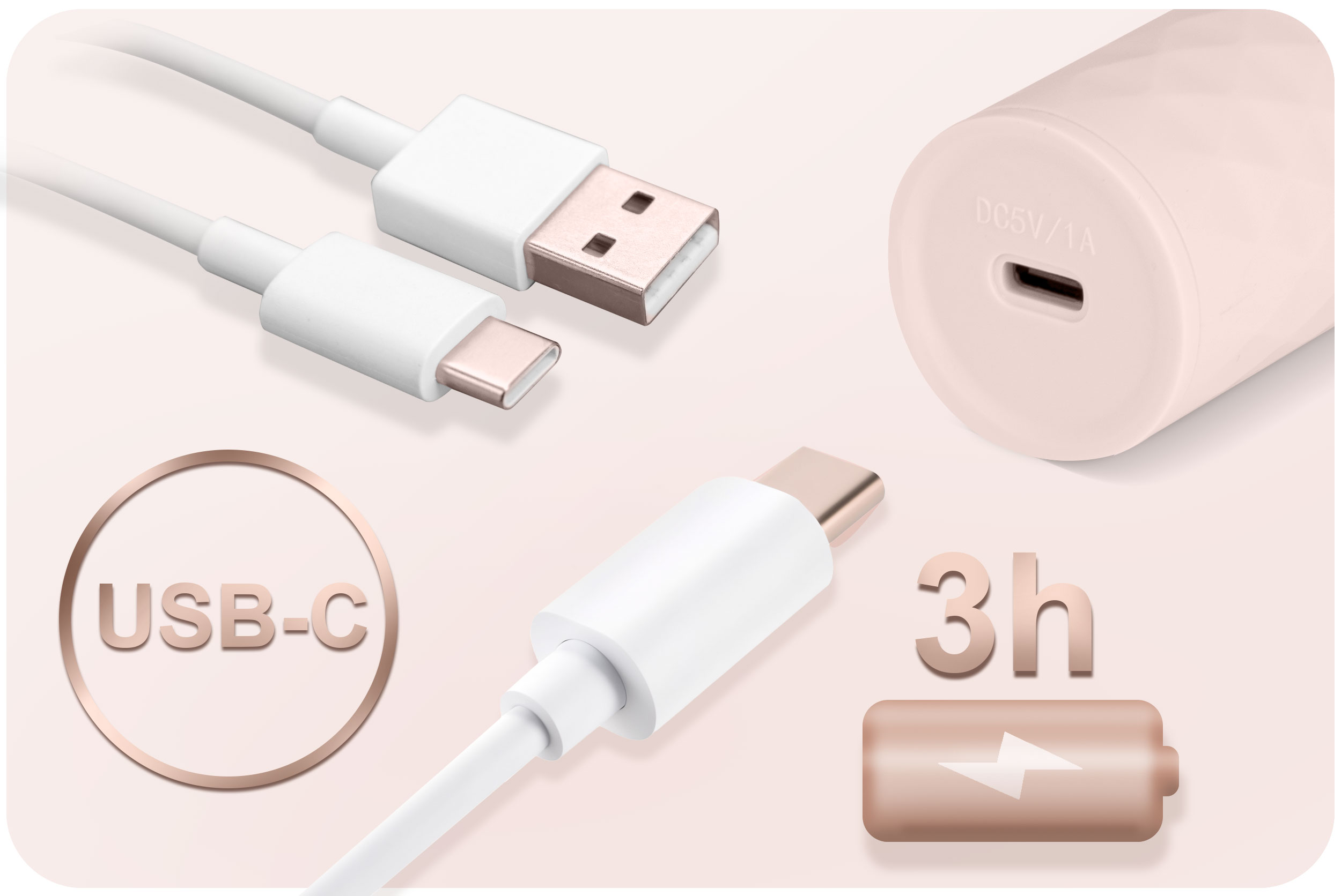 Obraz przedstawia kabel ładujący USB-C ze wskaźnikiem ładowania i szczegółami portu.