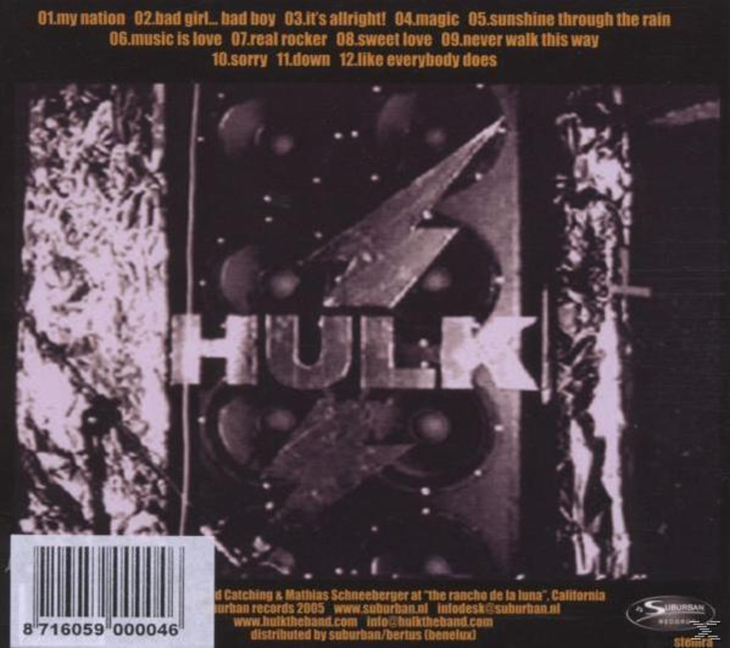 Albumhoes met het woord HULK. Hieronder een lijst met titels en de tekst 'Distributed by...'.