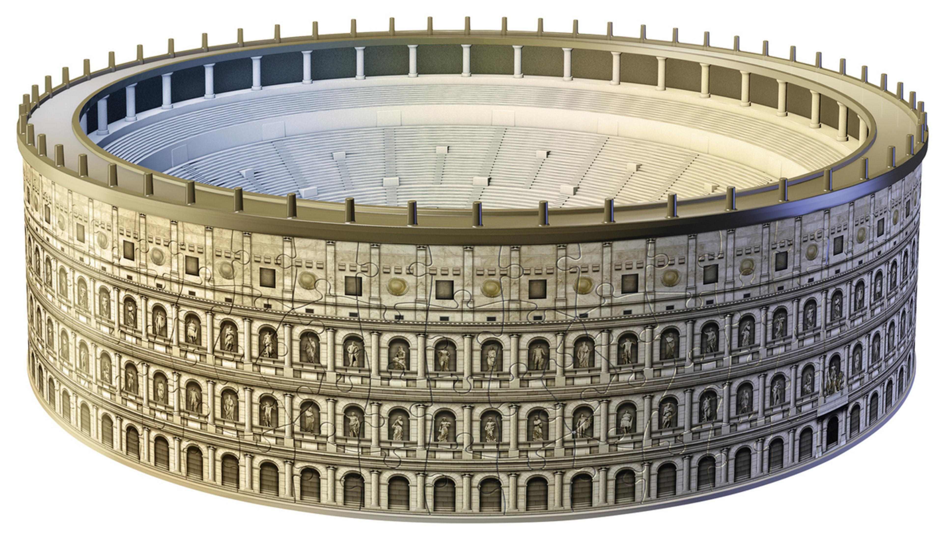 Eine detaillierte Ansicht des Kolosseums, eines römischen Amphitheaters, mit architektonischen Details.