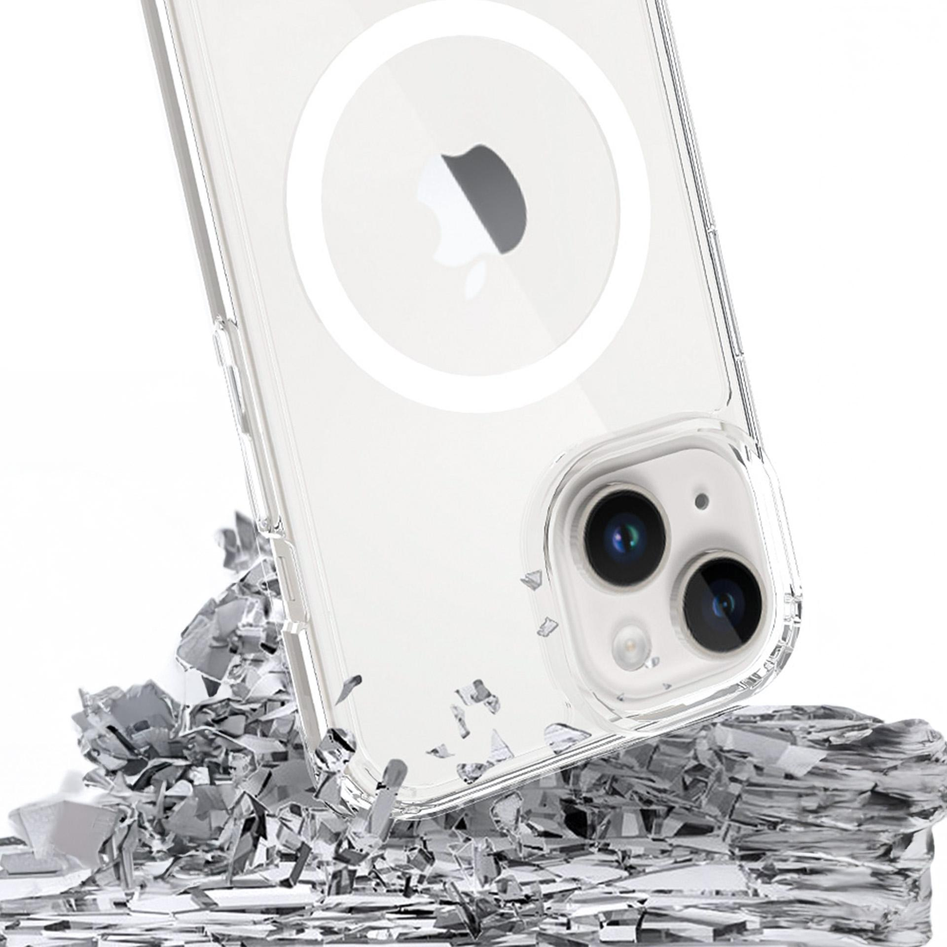 Przezroczyste etui na telefon, z tworzywa sztucznego, na białym tle. Trochę metalu wokół.