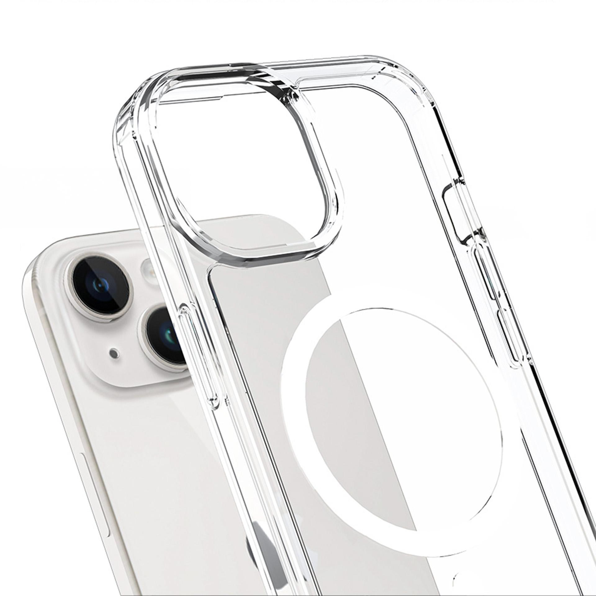 Zbliżenie przezroczystego etui na telefon na białym tle. Etui otacza aparaty telefonu.