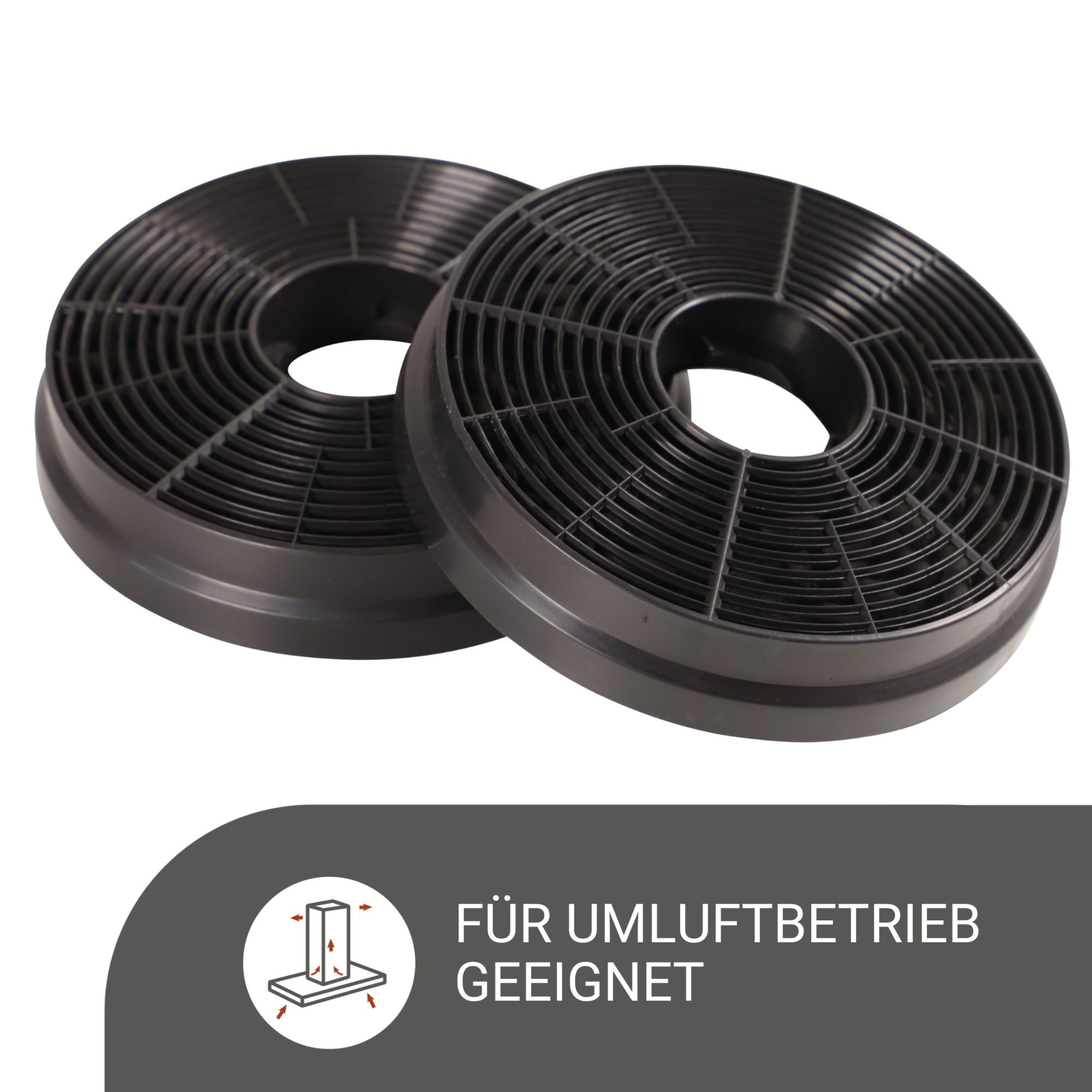 Two black circular air filters. They have a grid-like pattern and are on a white background.