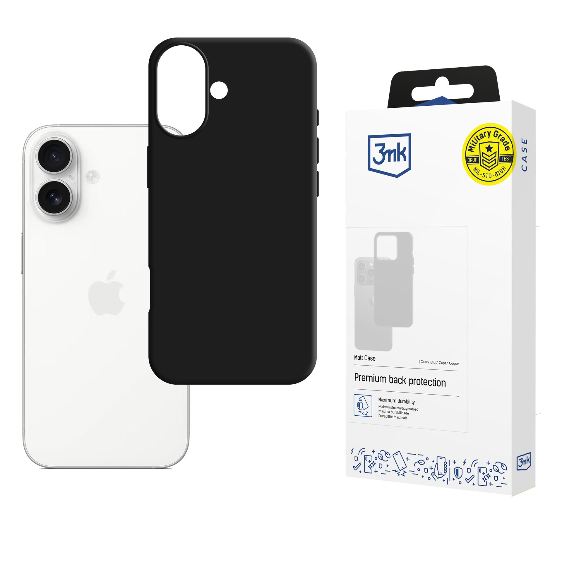 Czarne etui na telefon i biały telefon z czarnym etui. Pudełko po prawej.