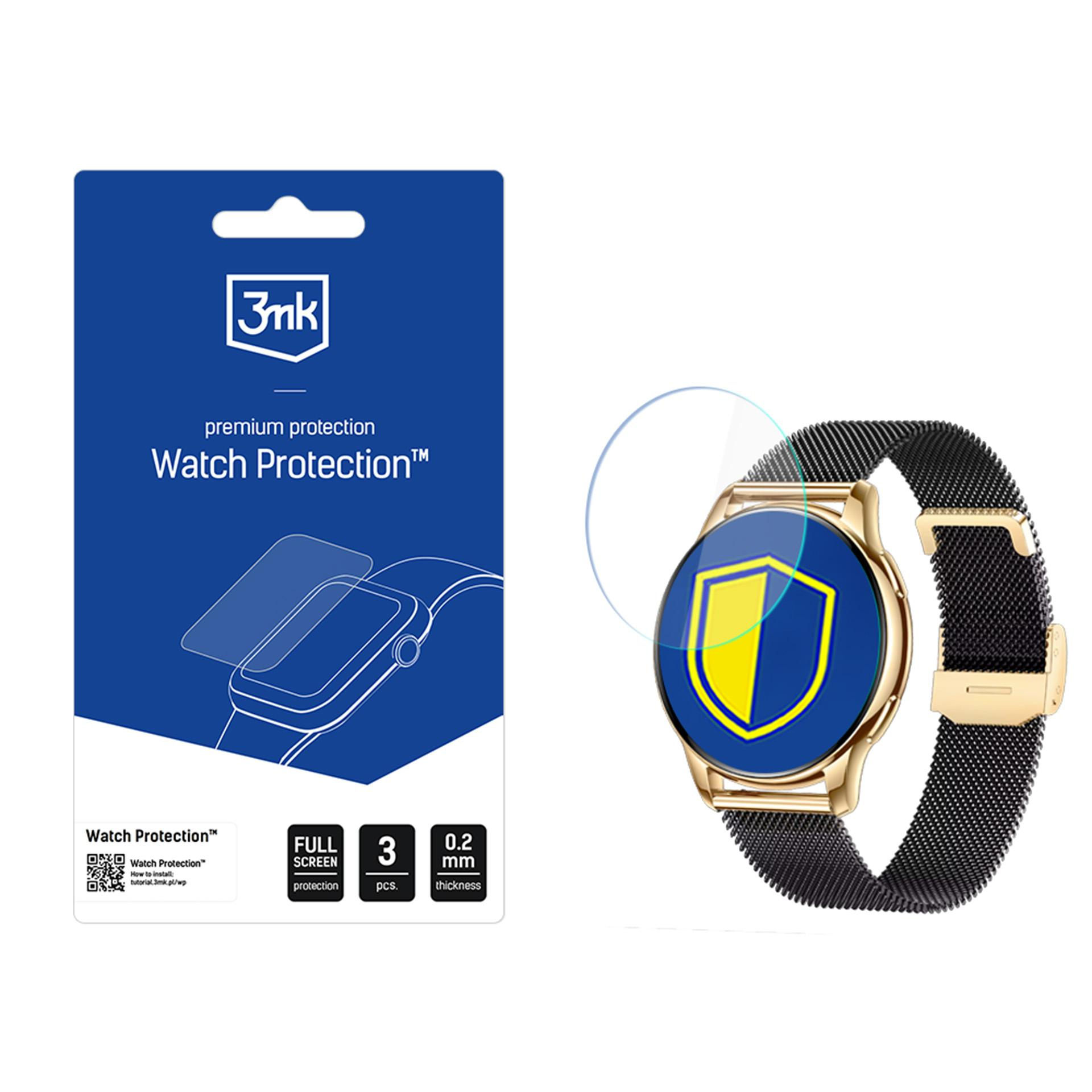 Un orologio con protezione schermo, un pacchetto protezione orologio e un orologio con cinturino nero.