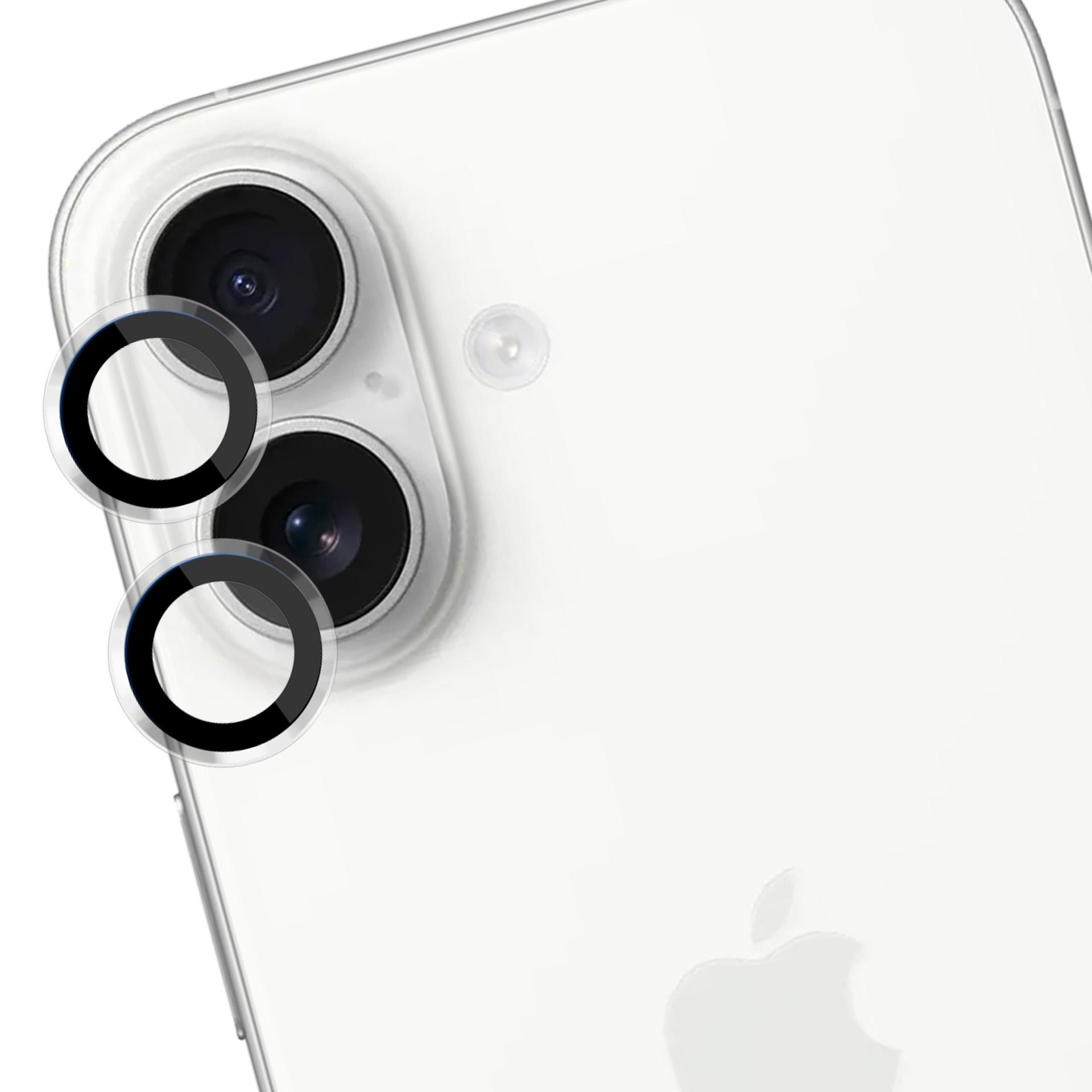 Retro del telefono bianco con doppia fotocamera e protezioni per lenti applicate.