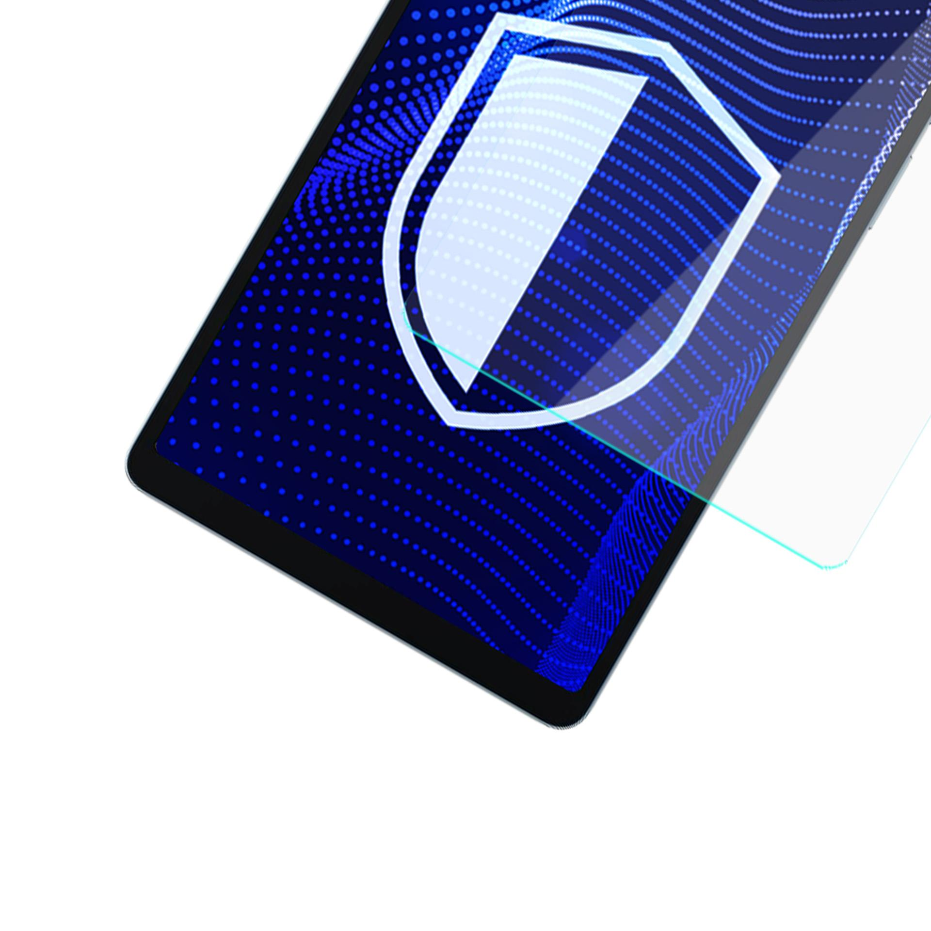 Ekran tabletu z ikoną tarczy pod ochraniaczem ekranu.