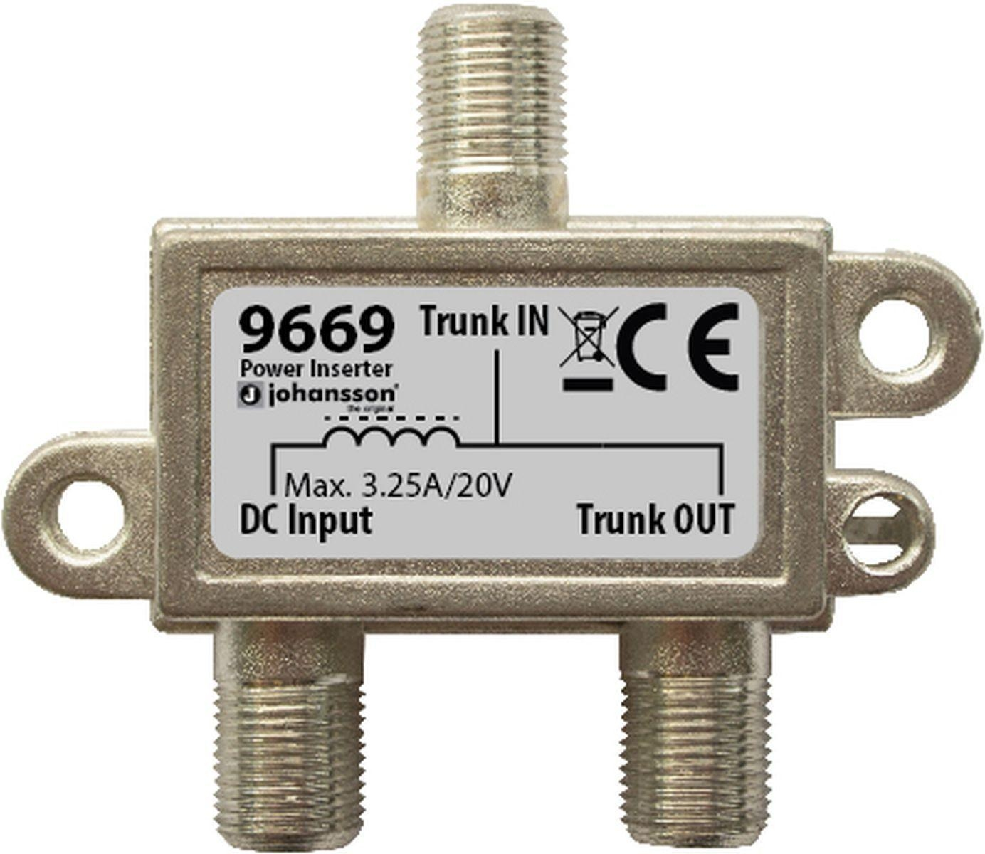 Metall-Strom-Einspeiser mit Anschlüssen und Beschriftung, für DC-Eingang.