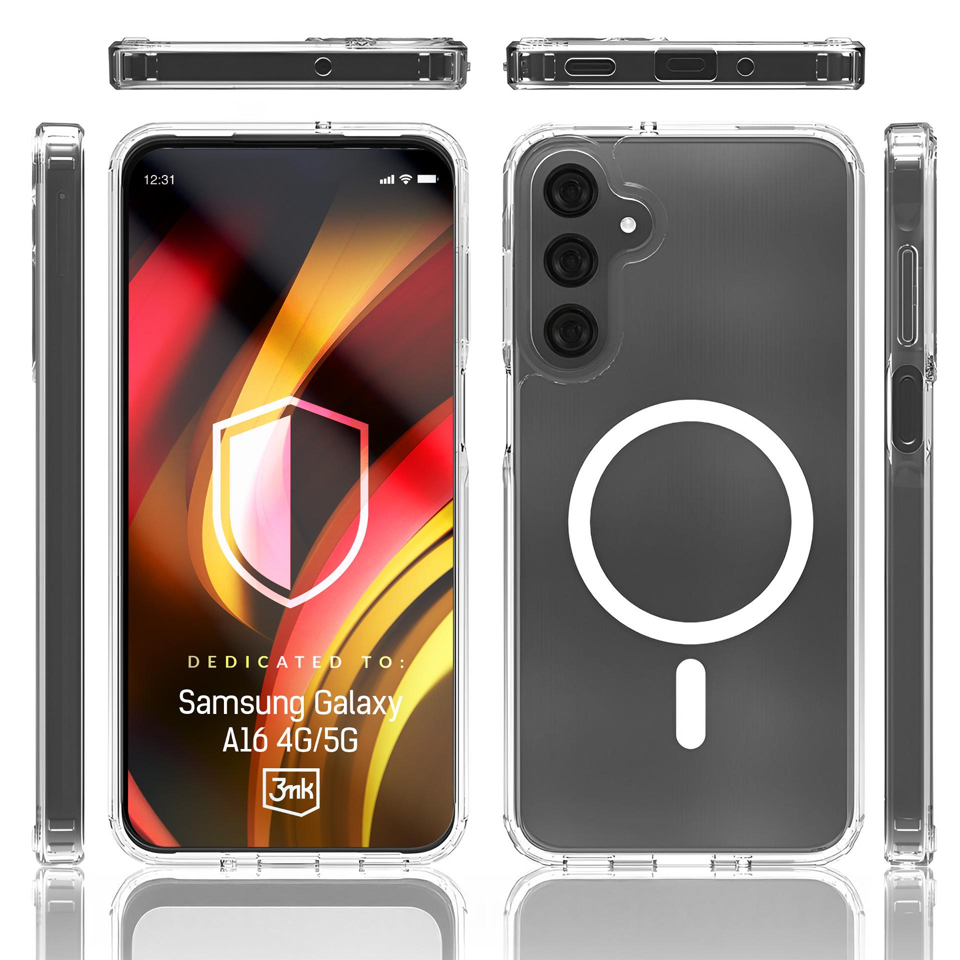 Smartfon w przezroczystym etui z wieloma widokami.