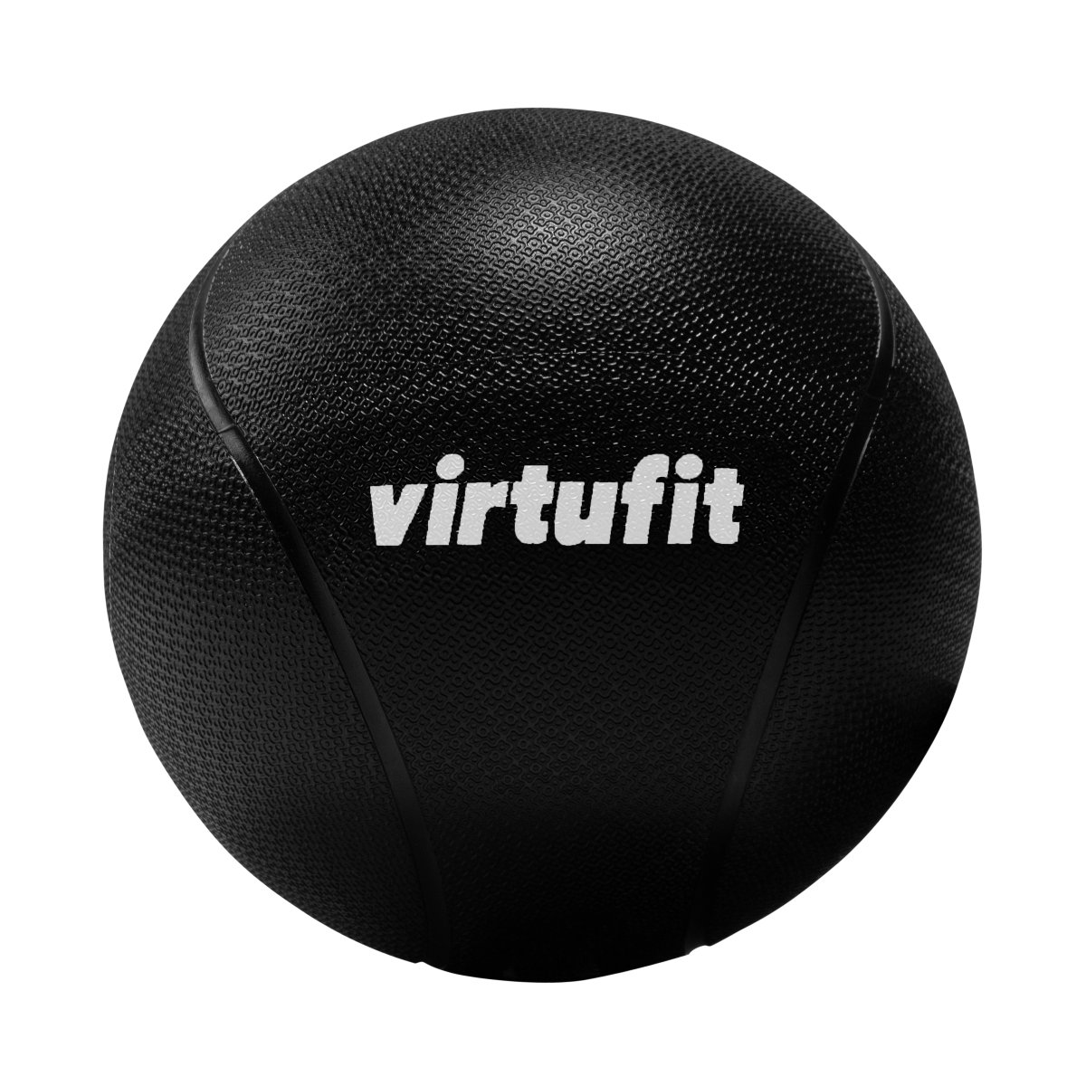 Ein schwarzer Medizinball mit dem Wort 'virtufit' darauf geschrieben.