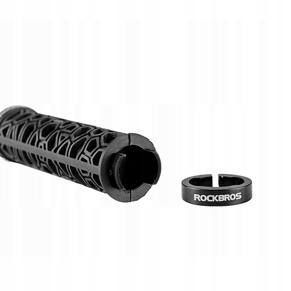 Czarny uchwyt do roweru i pierścień Rockbros na białym tle.