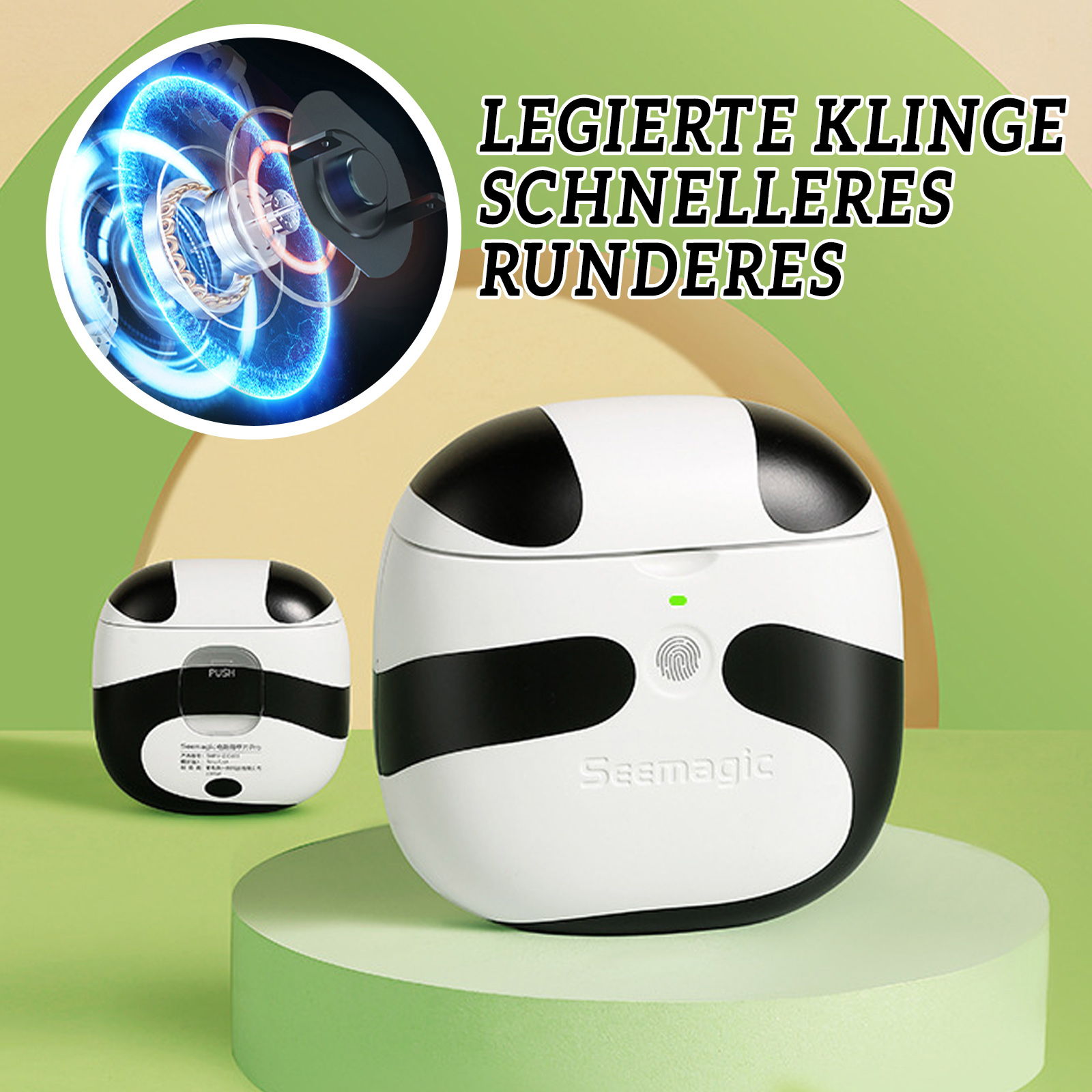 Zwei schwarz-weiße Nagelknipser mit Text und einer Motorillustration.