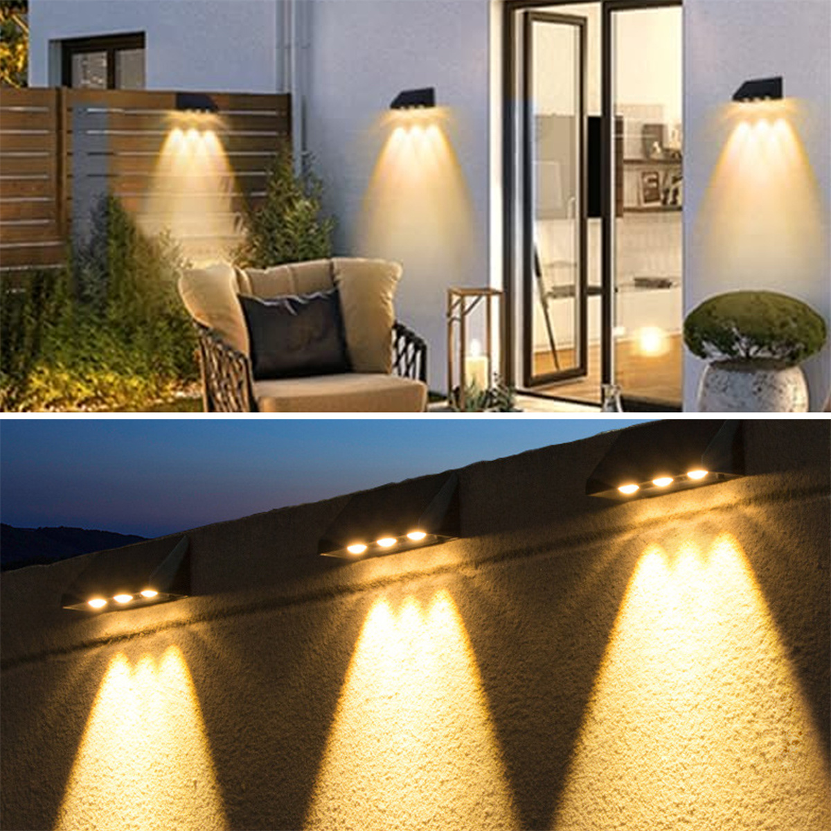 Zwei Reihen Lichter an einer Wand. Eine zeigt Lichter an, die andere aus.