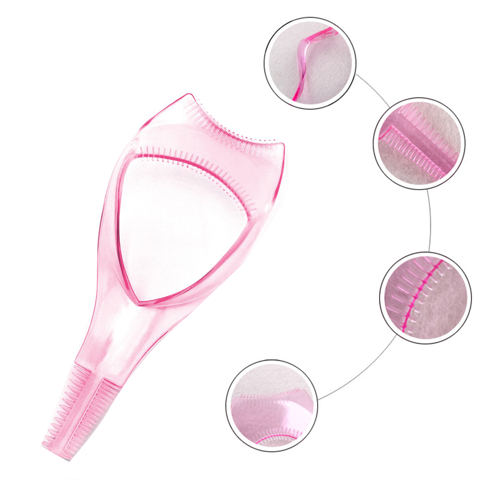 Ein rosa Wimpernwerkzeug mit Detailaufnahmen auf weißem Hintergrund. Details des Werkzeugs werden hervorgehoben.