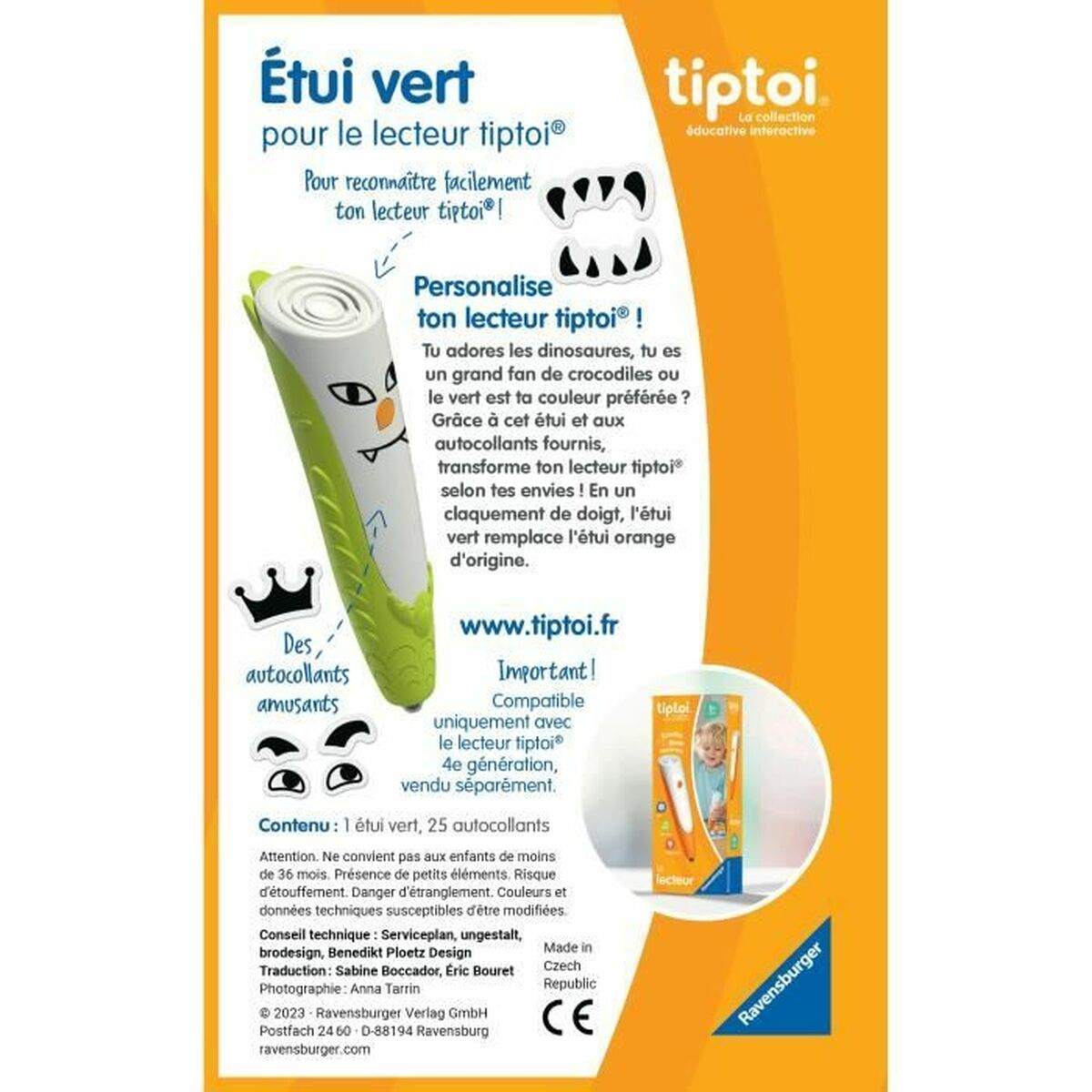 Confezione del prodotto con una penna giocattolo verde.