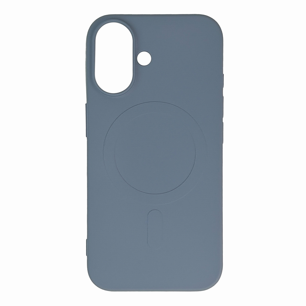 Niebieskie etui na telefon z okrągłym obszarem magnetycznym i wycięciem na aparat.