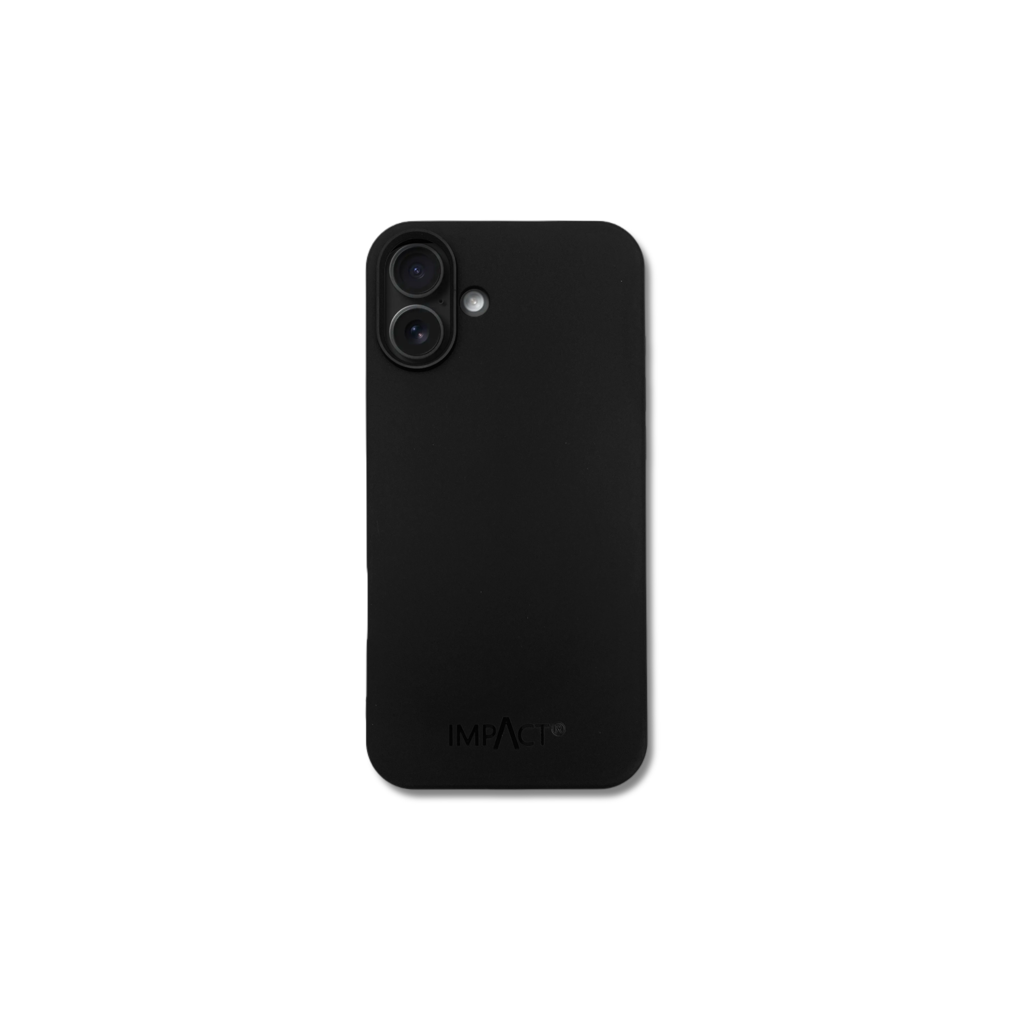 Una custodia nera per telefono con due fotocamere e la scritta IMPACT.