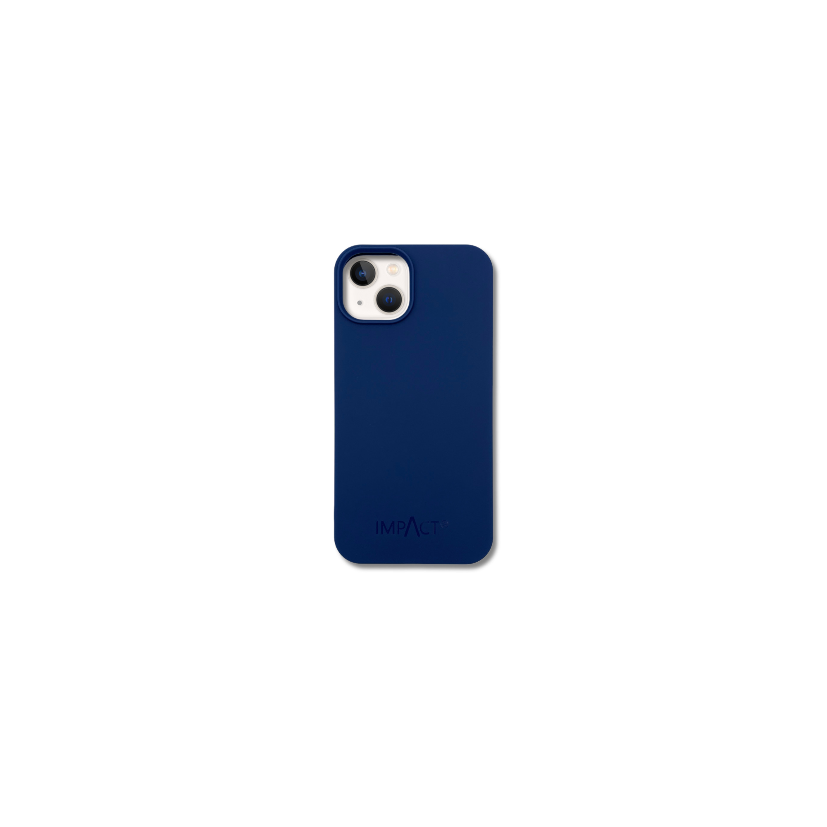Custodia blu navy con due fotocamere. Il marchio 'IMPACT' è in basso.