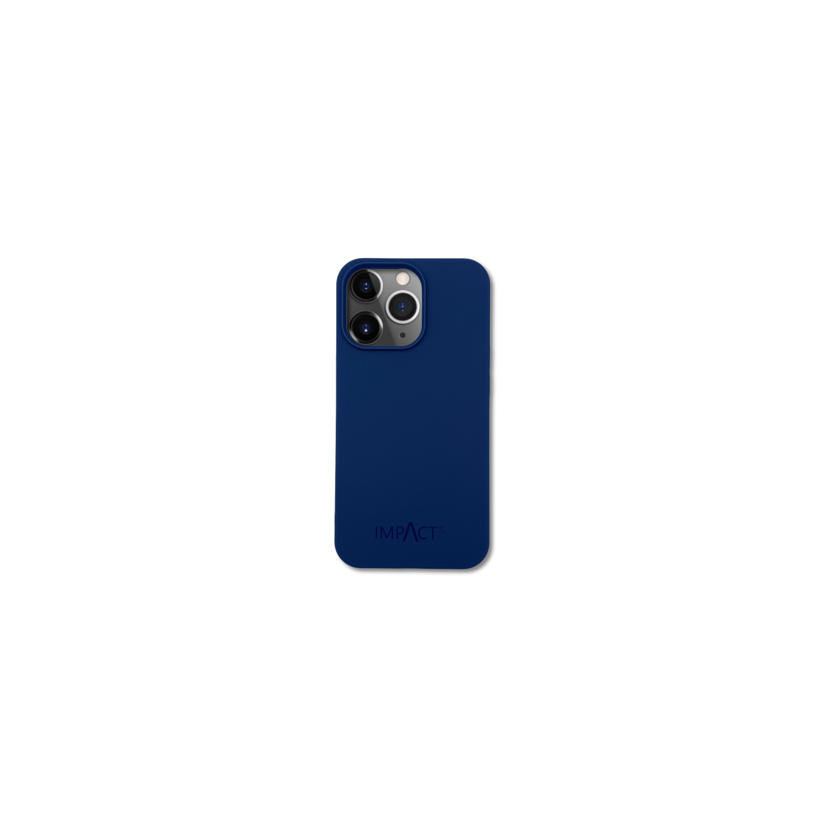 Custodia blu scuro con tre lenti. Logo 'IMPACT'. Sfondo bianco.