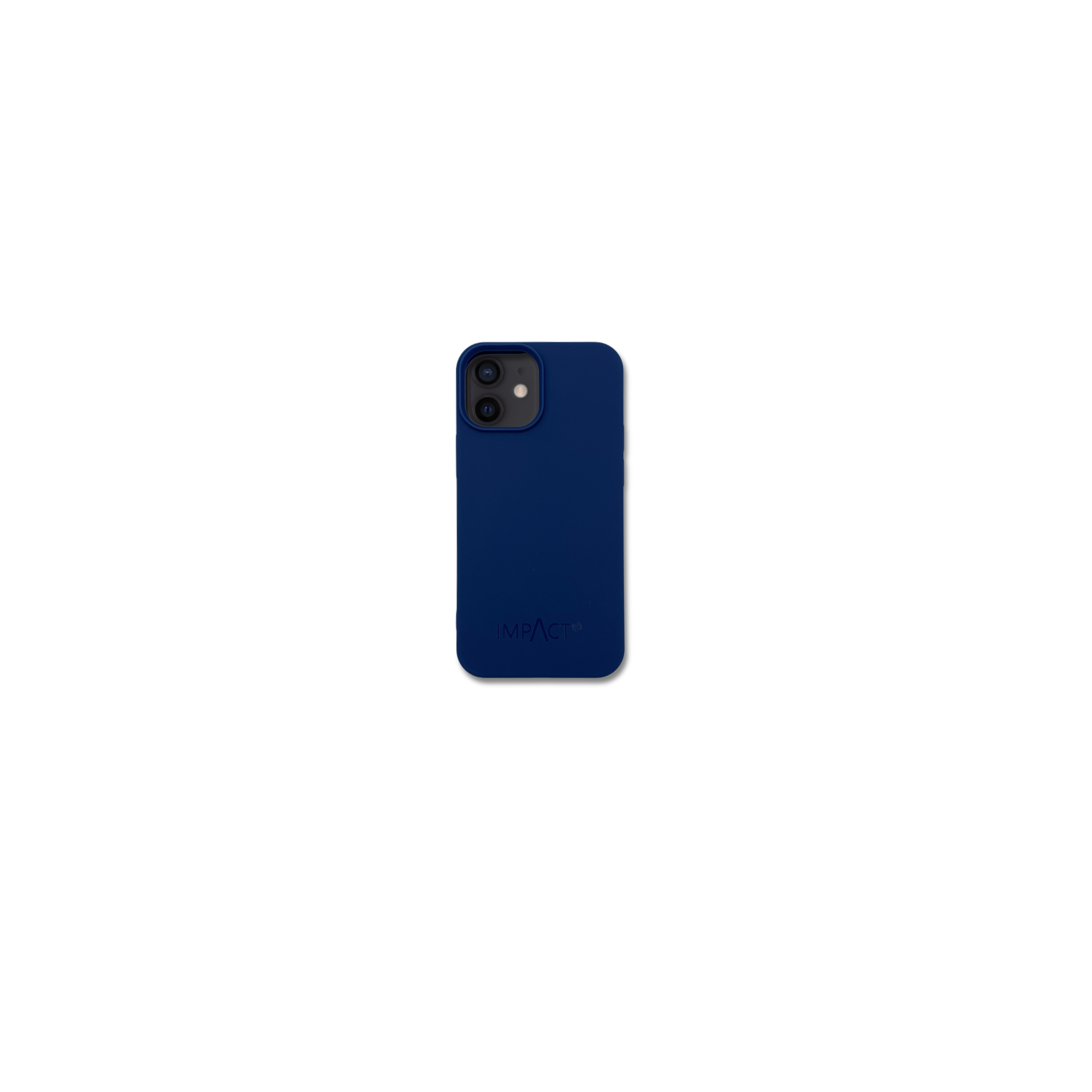 Custodia blu navy con due fotocamere. Logo IMPACT visibile.