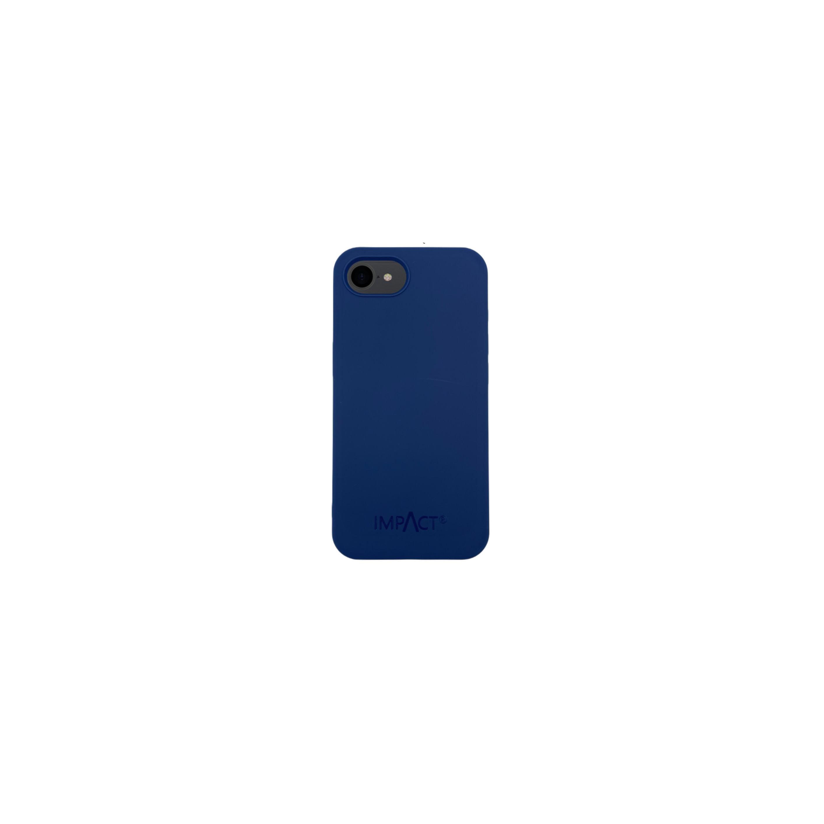 Una custodia blu navy con un singolo obiettivo, sfondo bianco.