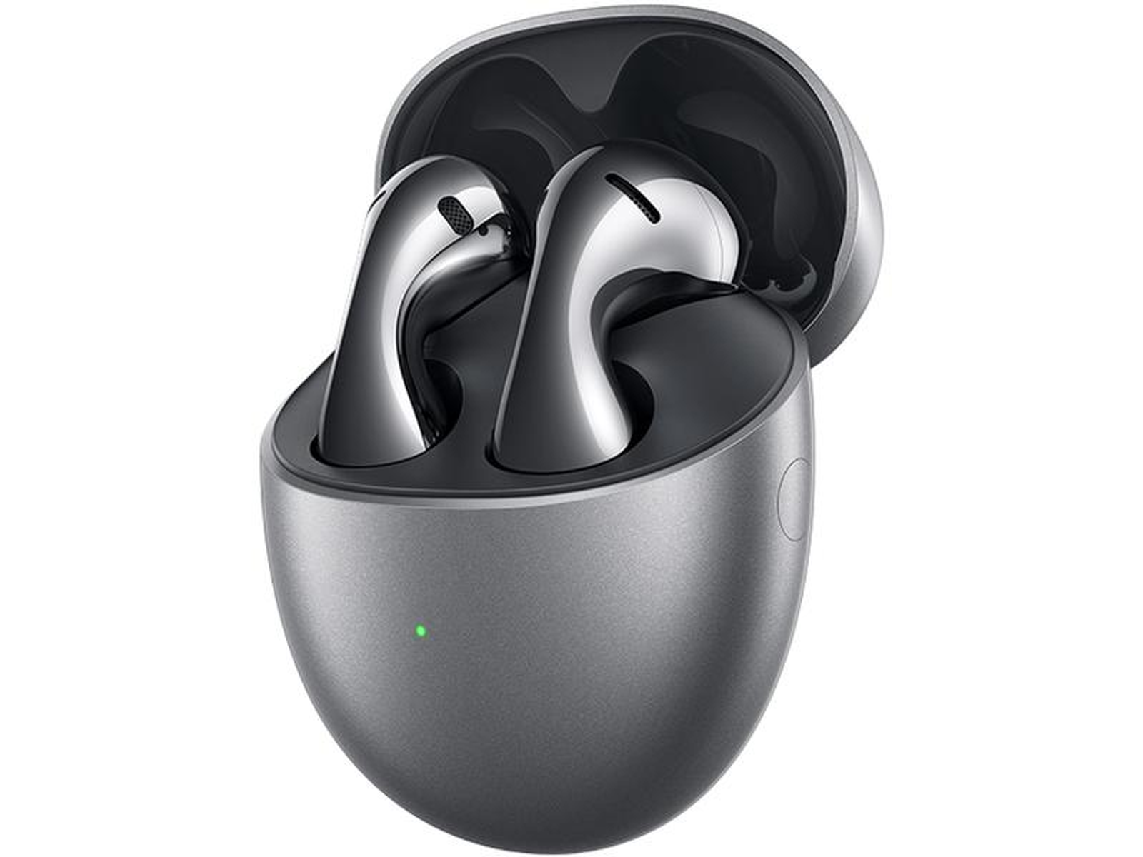 Auricolari in una custodia di ricarica. La custodia è aperta, mostrando due auricolari.