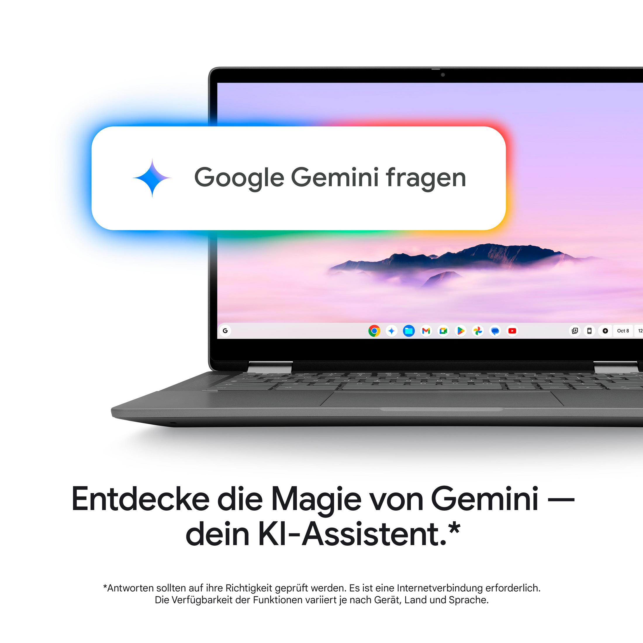 Laptop mit Google Gemini-Aufforderung auf dem Bildschirm, der für Geminis KI-Assistenten und seine Magie wirbt.