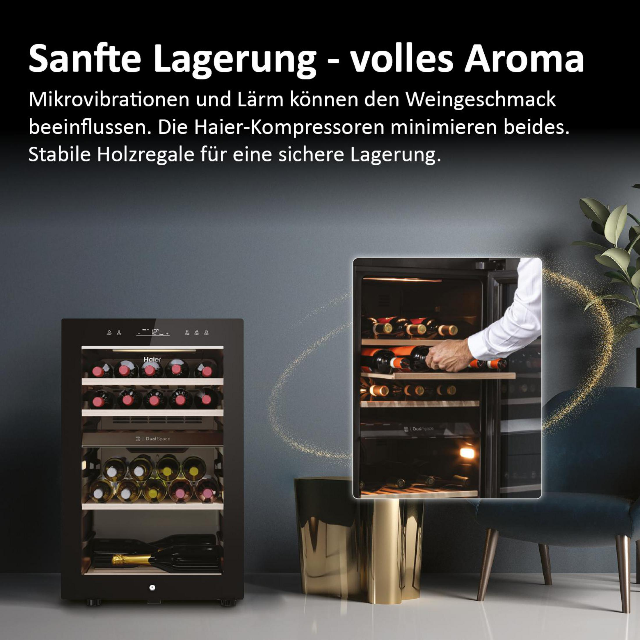 Schwarzer Weinkühler. Ein Mann nimmt eine Flasche heraus.
