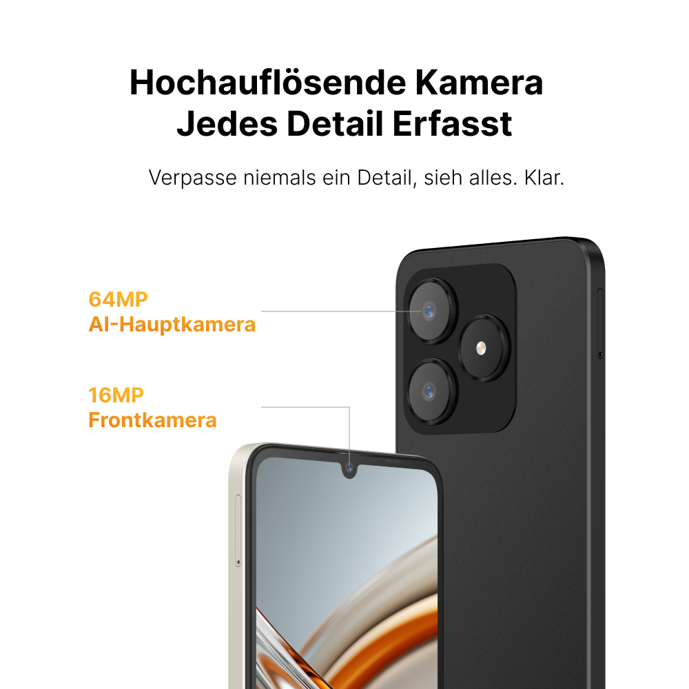 Smartphone und Kamera, Spezifikationen: 64MP Haupt- und 16MP Frontkamera.
