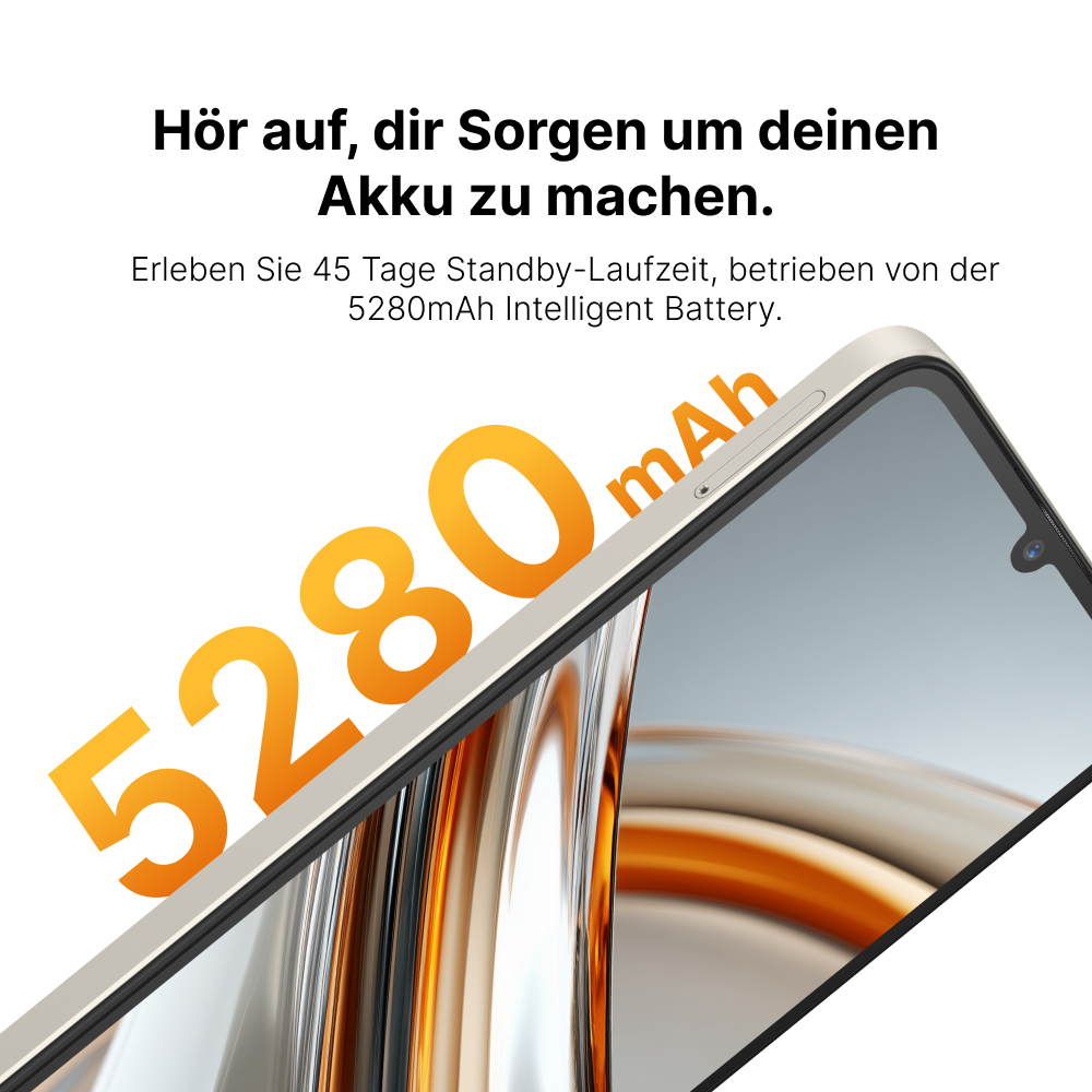 Nahaufnahme eines Telefonbildschirms mit großer 5280mAh-Zahl, Akkukapazität.