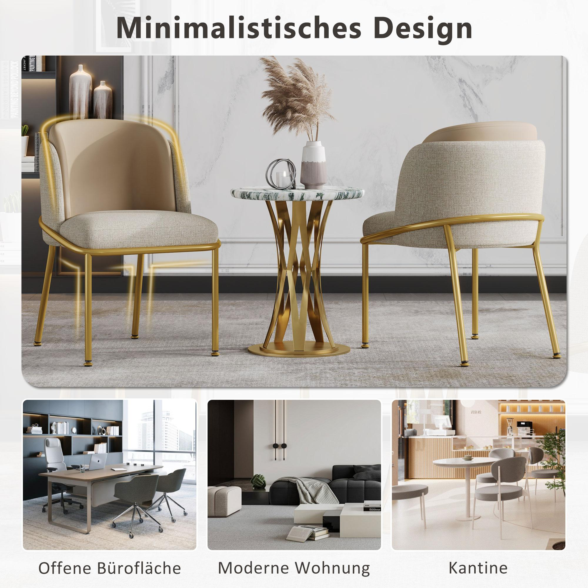 Ein zusammengesetztes Bild, das Stühle und einen Tisch in verschiedenen Umgebungen zeigt: Büro, Wohnzimmer, Kantine.