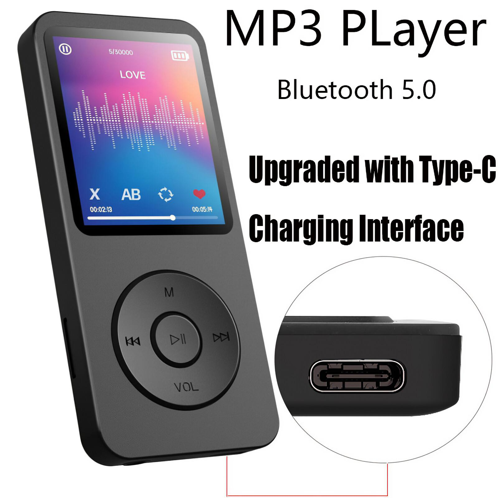 Schwarzer MP3-Player mit Bildschirm, der Musikdaten und Steuertasten anzeigt.