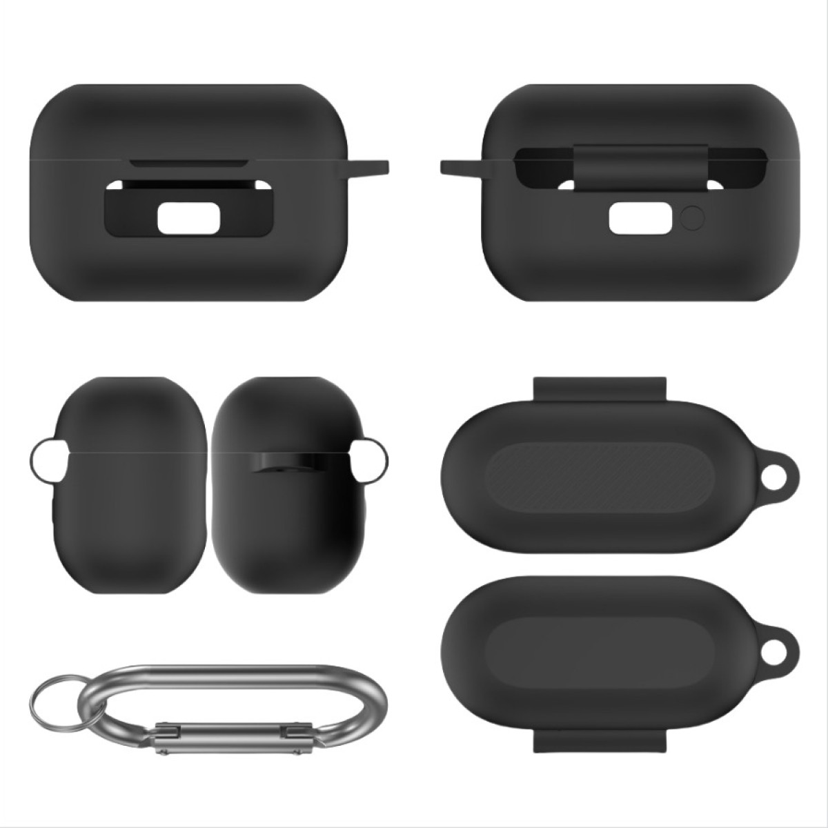 Schwarzes Kopfhörer-Etui-Set, inklusive Karabiner.