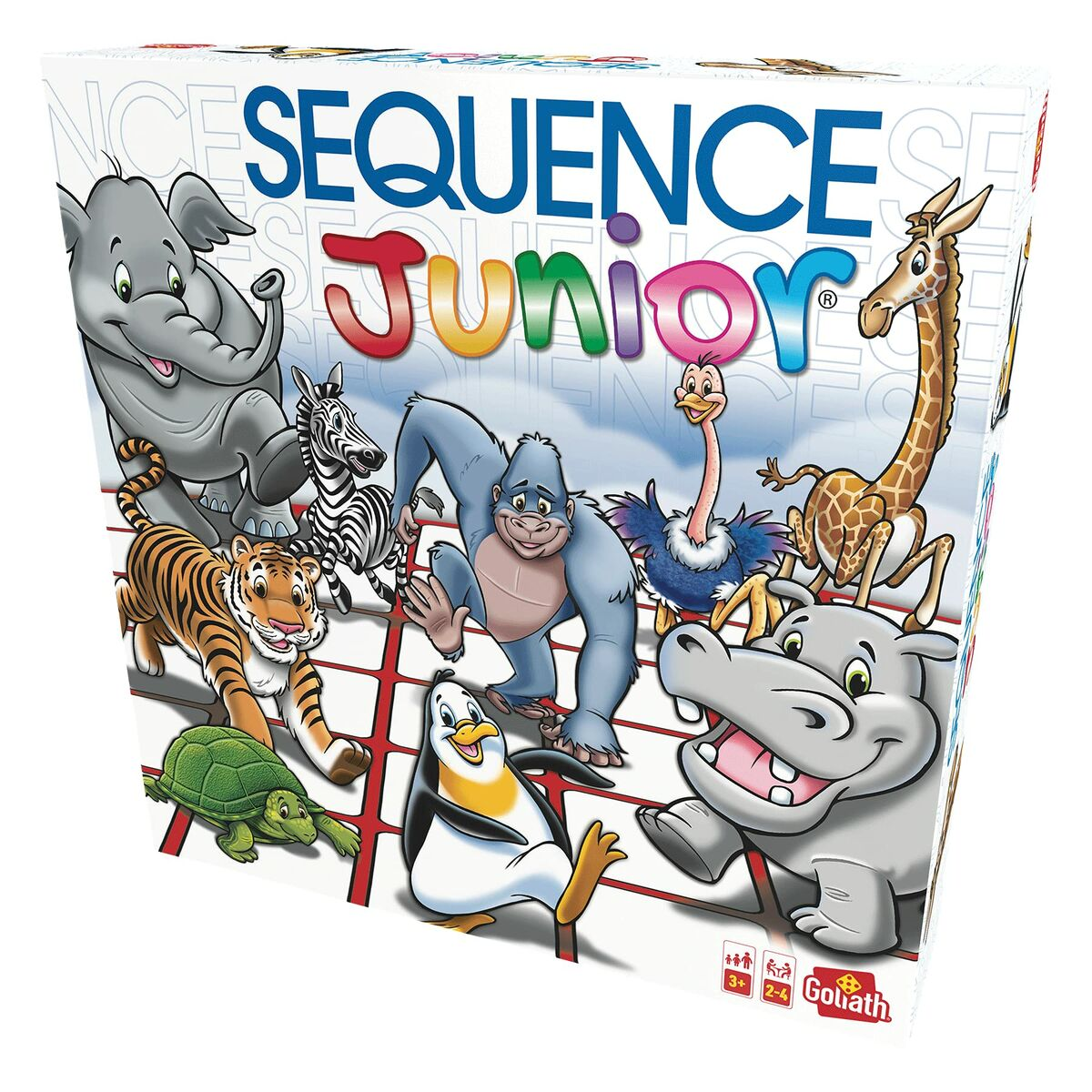Sequence Junior doos met dierillustraties rondom de titel van het spel.