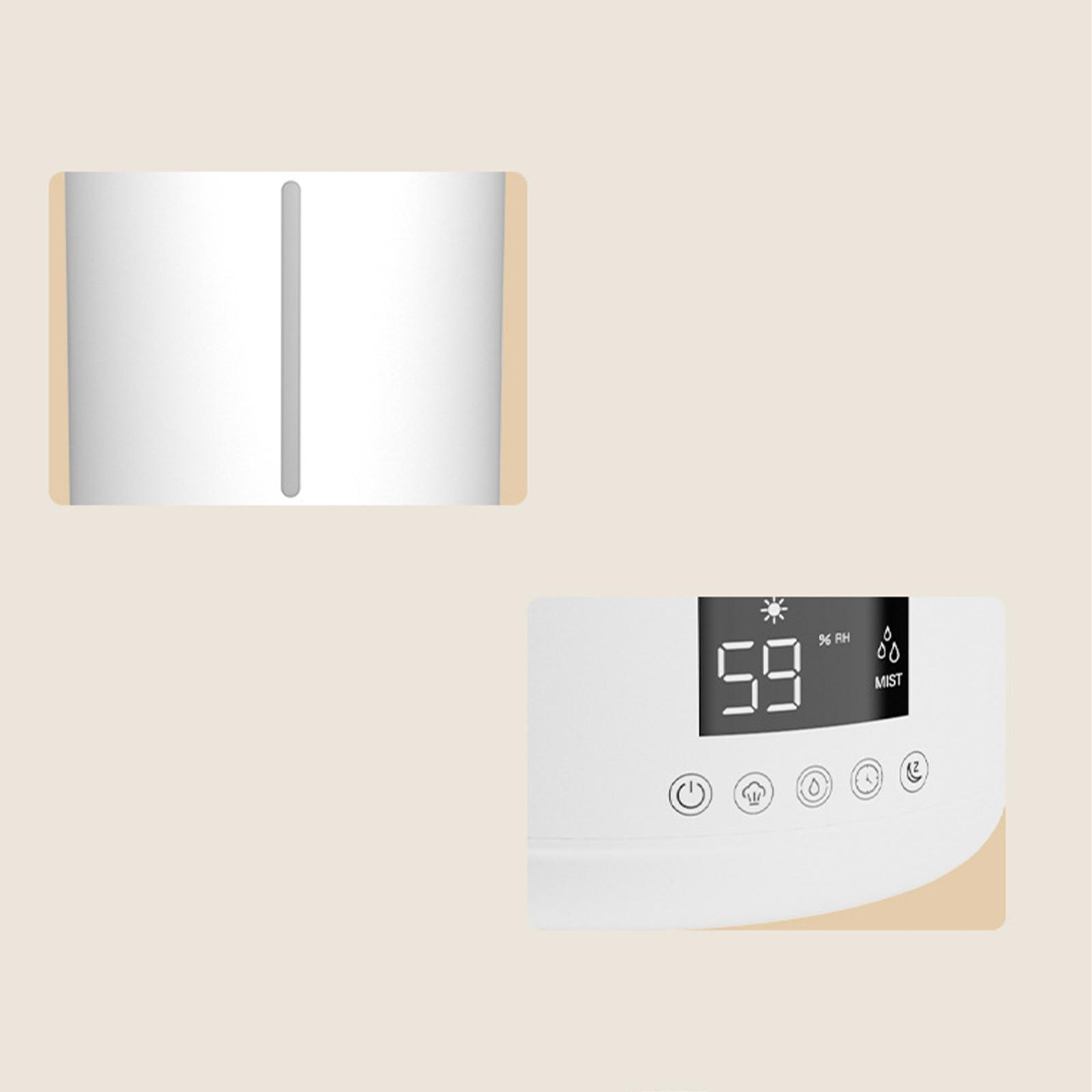 Nahaufnahme eines Luftbefeuchter-Displays. Es zeigt Zahlen und Symbole. Der Hintergrund ist beige.