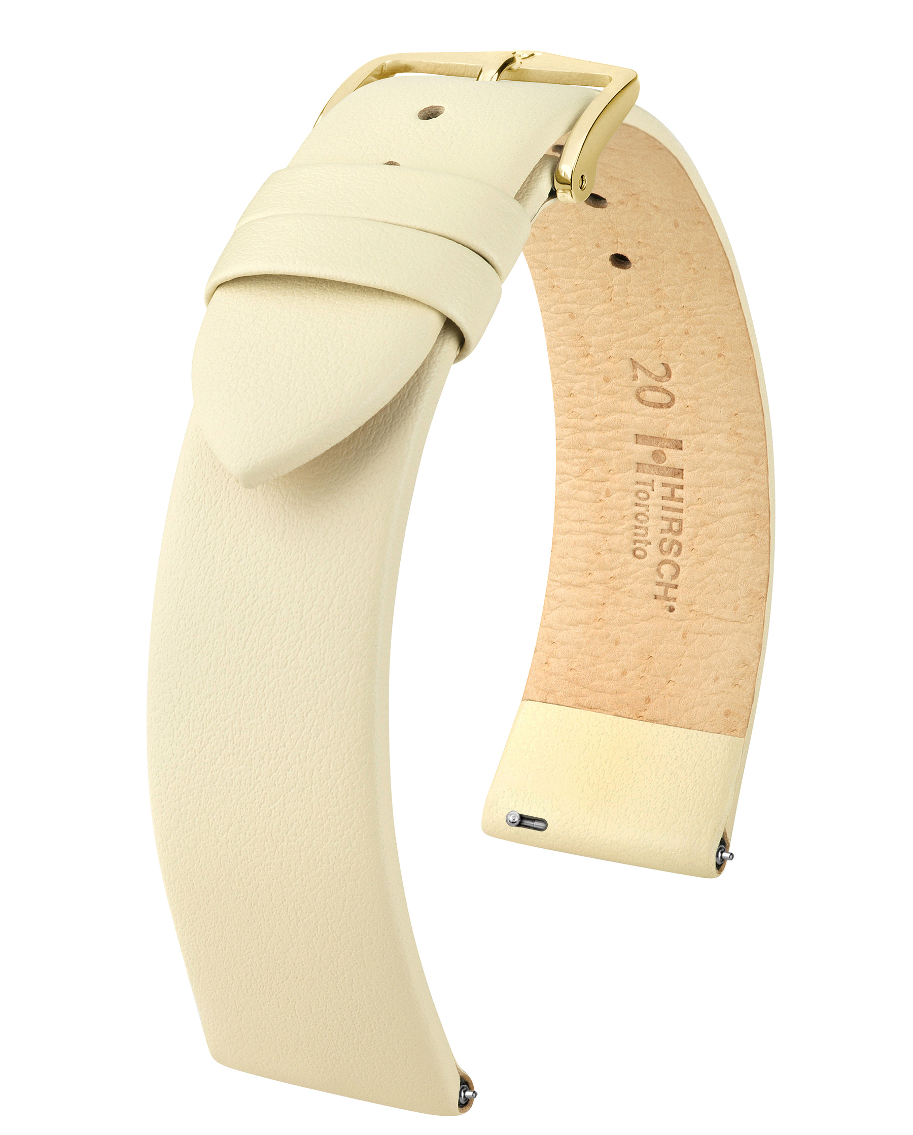 Armband, cremefarben. Goldene Schnalle. Weißer Hintergrund.