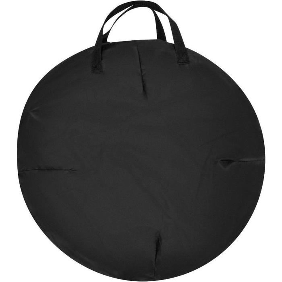 Schwarze runde Tasche mit zwei Griffen. Es ist eine Tragetasche. Der Hintergrund ist weiß.