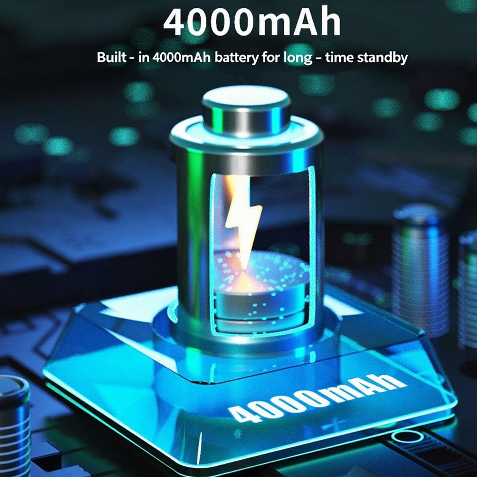 Ein Akku mit Blitz zeigt 4000mAh Kapazität und ein blau beleuchtetes Design.