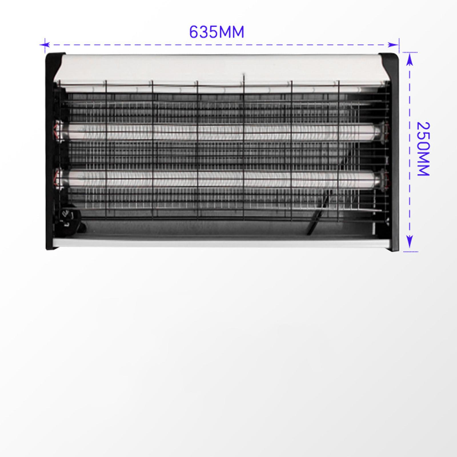 Ein Insektenkiller-Gitter mit den Abmessungen 635 mm x 250 mm, auf weißem Hintergrund.