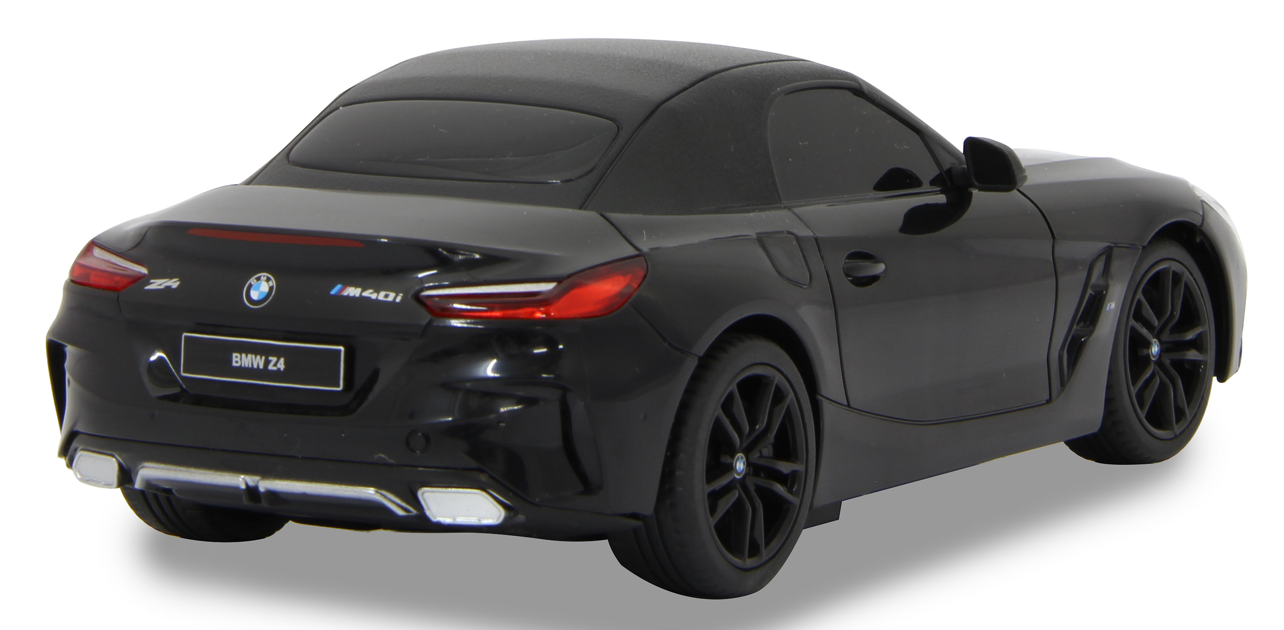 Schwarzes BMW Z4-Automodell, Rückansicht. Das Auto steht vor weißem Hintergrund.