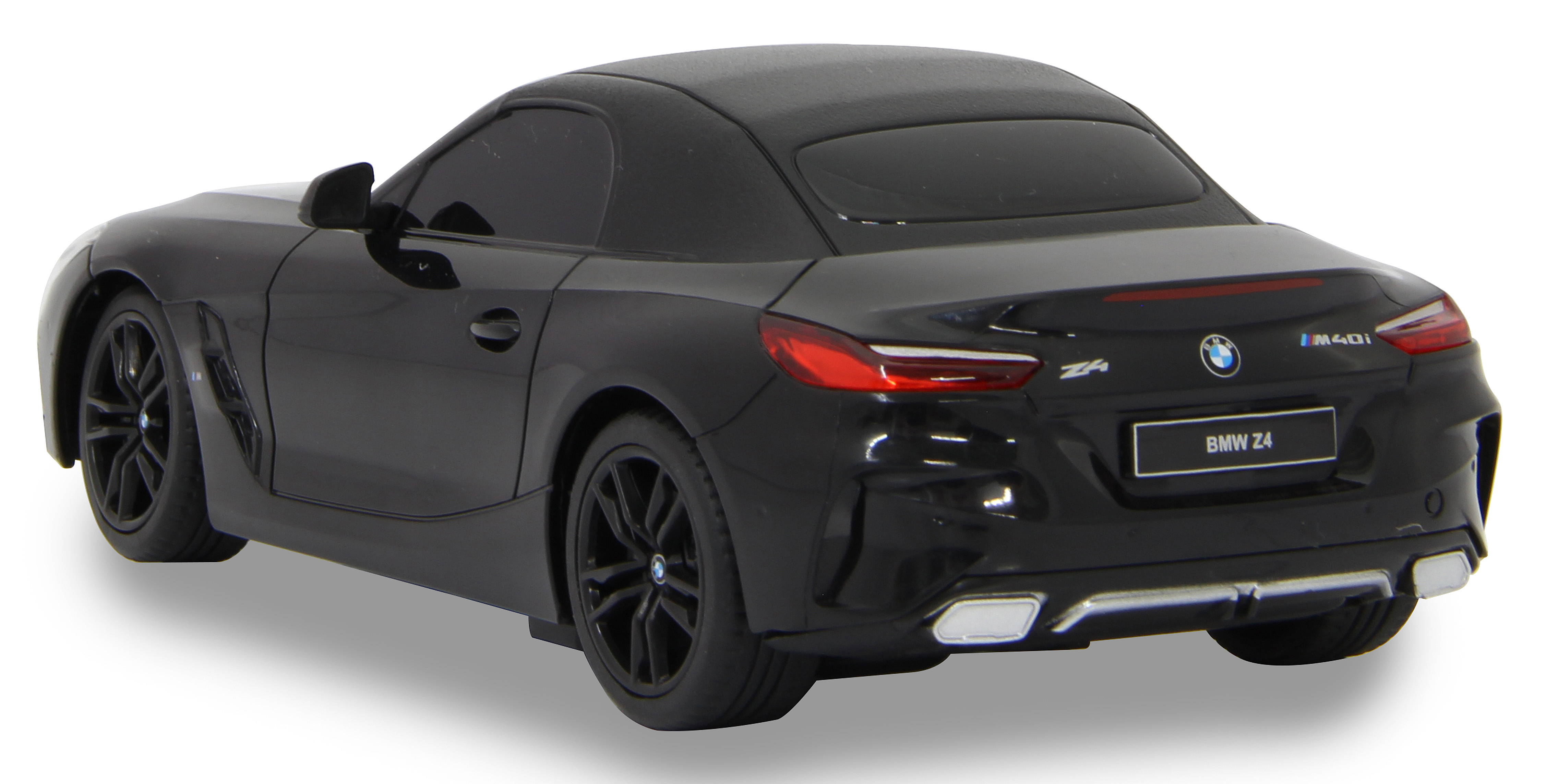Schwarzes BMW Z4-Automodell, Rückansicht. Das Auto steht vor weißem Hintergrund.